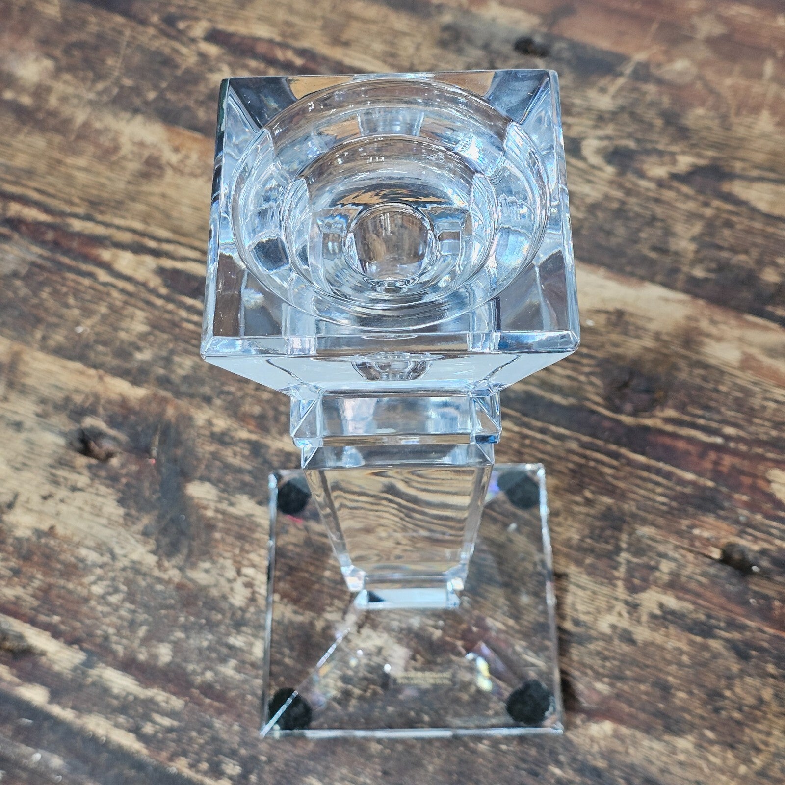 24% Lead Crystal Pedestal Base Taper Candle Stick Holder Made In Poland Set of 2