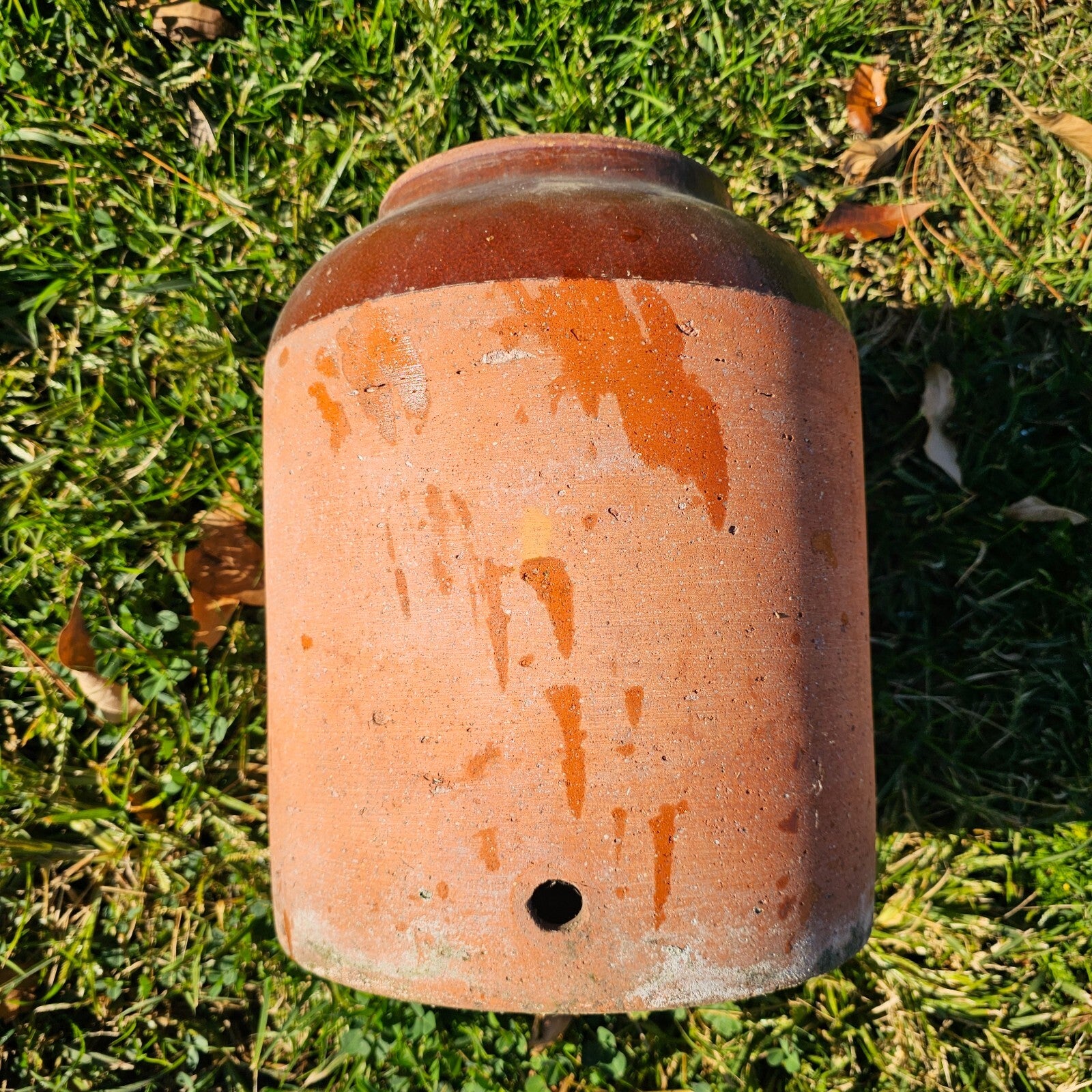 Rustic Clay Water Jug Flower Planter Pot Weathered 11" Dia x 13" H
