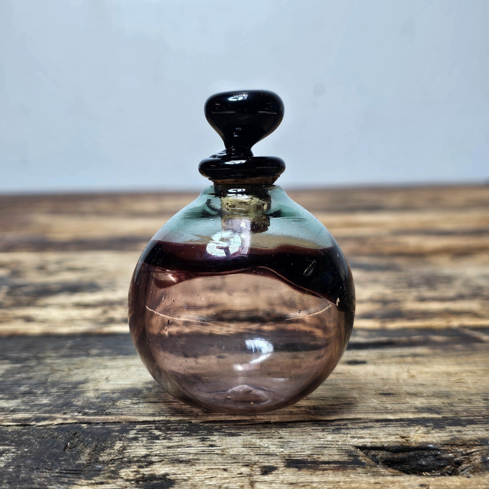 Vintage Hand-Blown Glass Bottle with Stopper 2"Dia. x 3"H