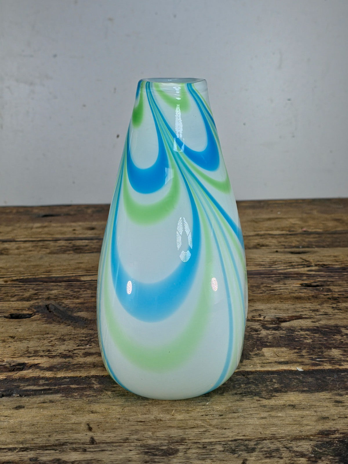 Margie’s Garden Hand Blown Glass Vase with Blue & Green Swirl Pattern