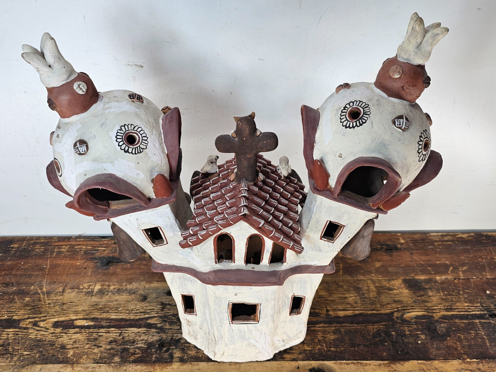Ayacucho Artisan Terra Cotta Church Folk Art Peruvian Ornament 17"W x 16"H
