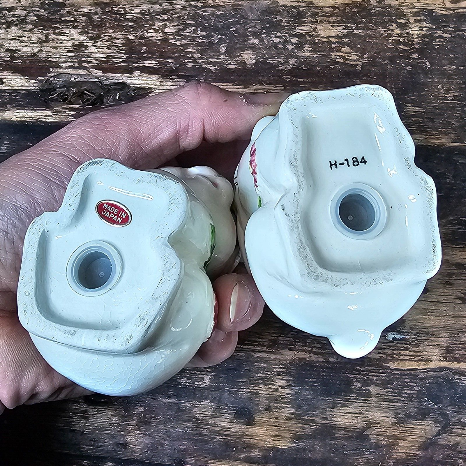 Vintage White Bunny Rabbits SALT & Pepper Shakers Floral Design Made In Japan