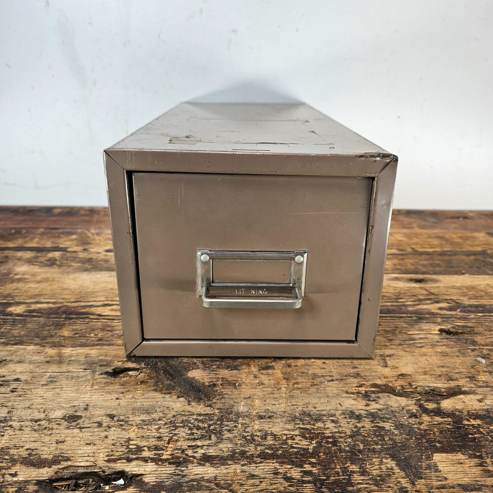 Vintage Metal Lit-Ning Card File Drawer