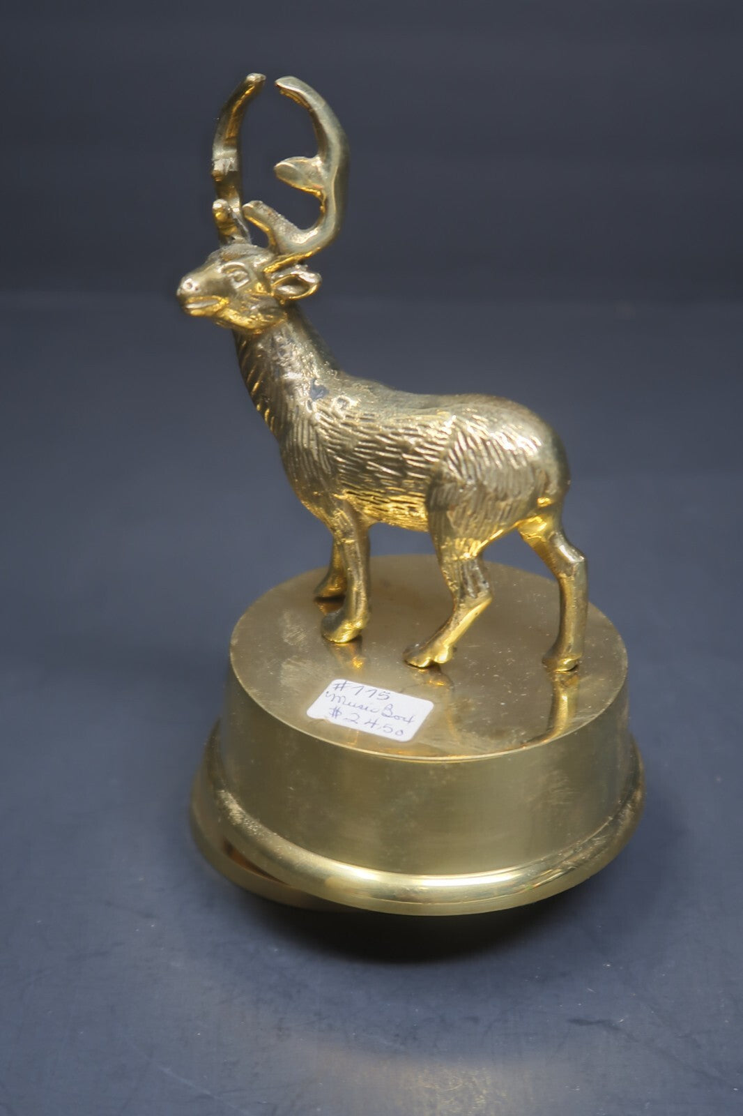 Vintage Brass Deer Music Box Wind Up Rotating 3.25" x 3.25" x H5.75"