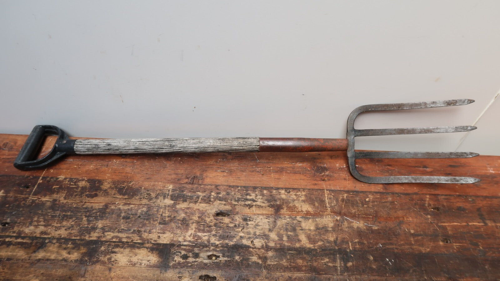 Set of 2 Besom Broom & Four Prong Pitchfork Vintage Gardening Tools