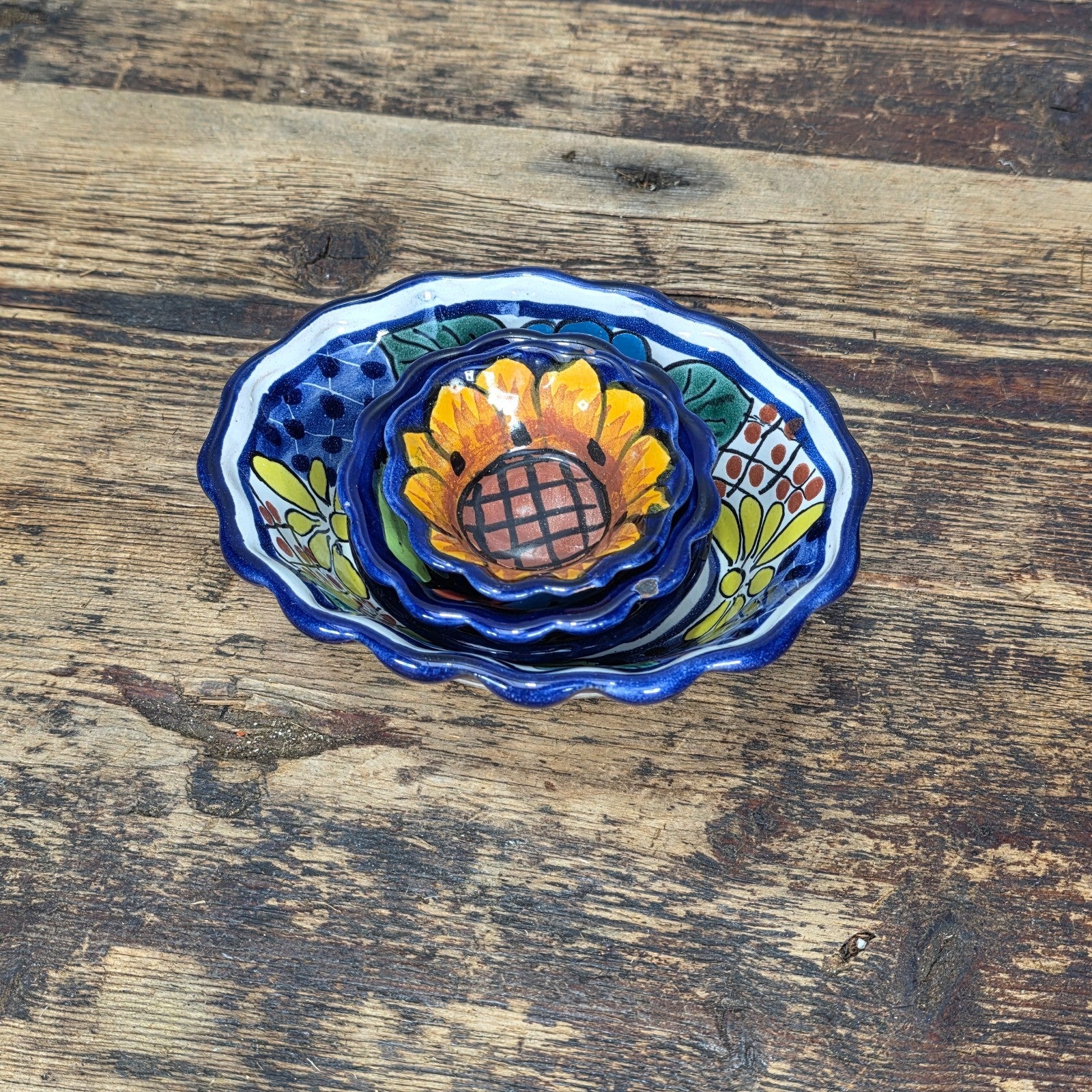 Hand Painted Talavera Small Bowls Set, Mexican Folk Art Pottery (4pcs)