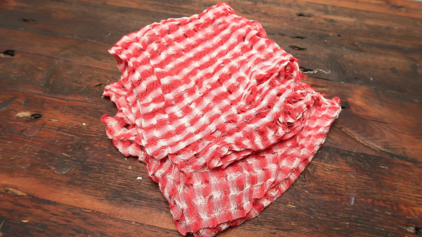 Antique Vintage Red and White Plaid Doll Fabric