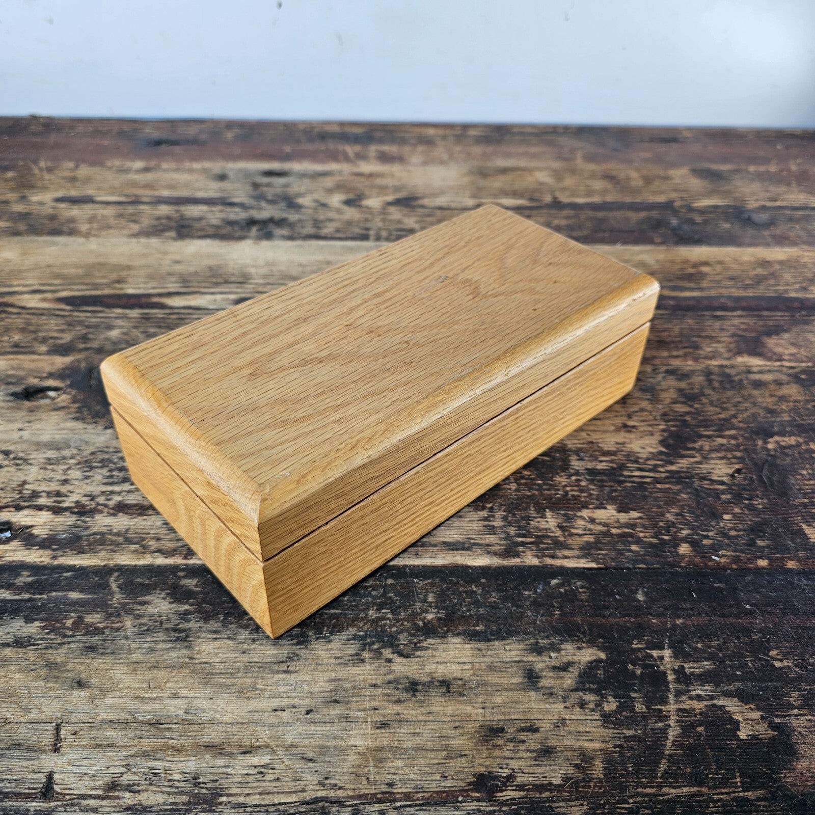 Vintage Solid Oak Wooden Hinged Box / Storage Case