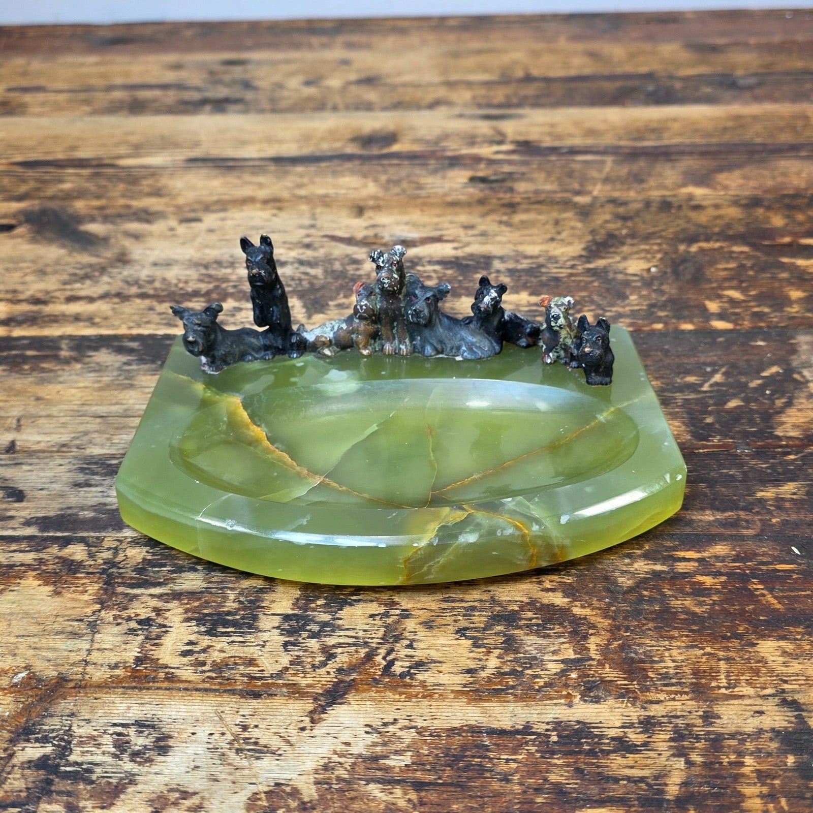 Rare Austrian Cold Painted Bronze Terrier Group on Green Onyx Tray c.1930