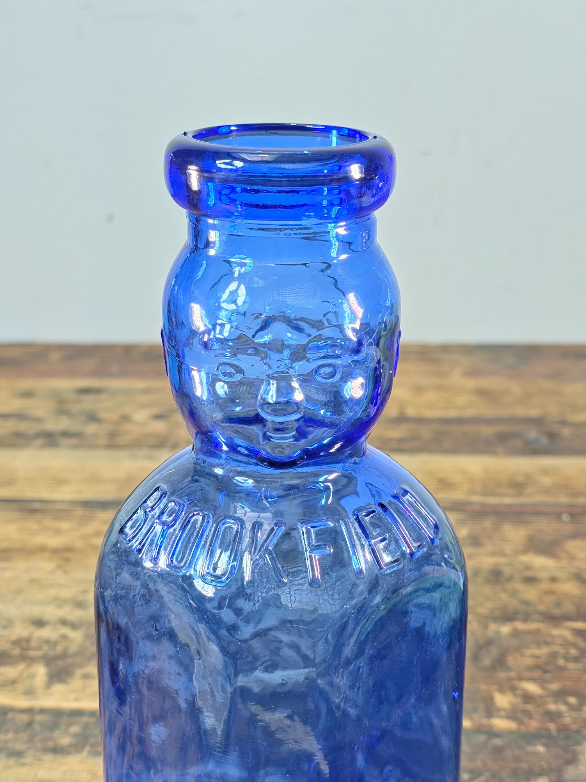 Brookfield Baby Top Cobalt Blue Glass Bottle 1 Quart – Vintage Figural Jar