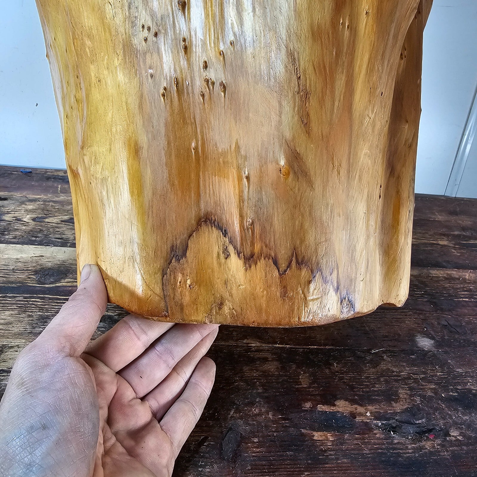 Large Wood Burl Root Hand Carved Bowl Basket with Handle 13.5" x 13.5" x 19.5"H