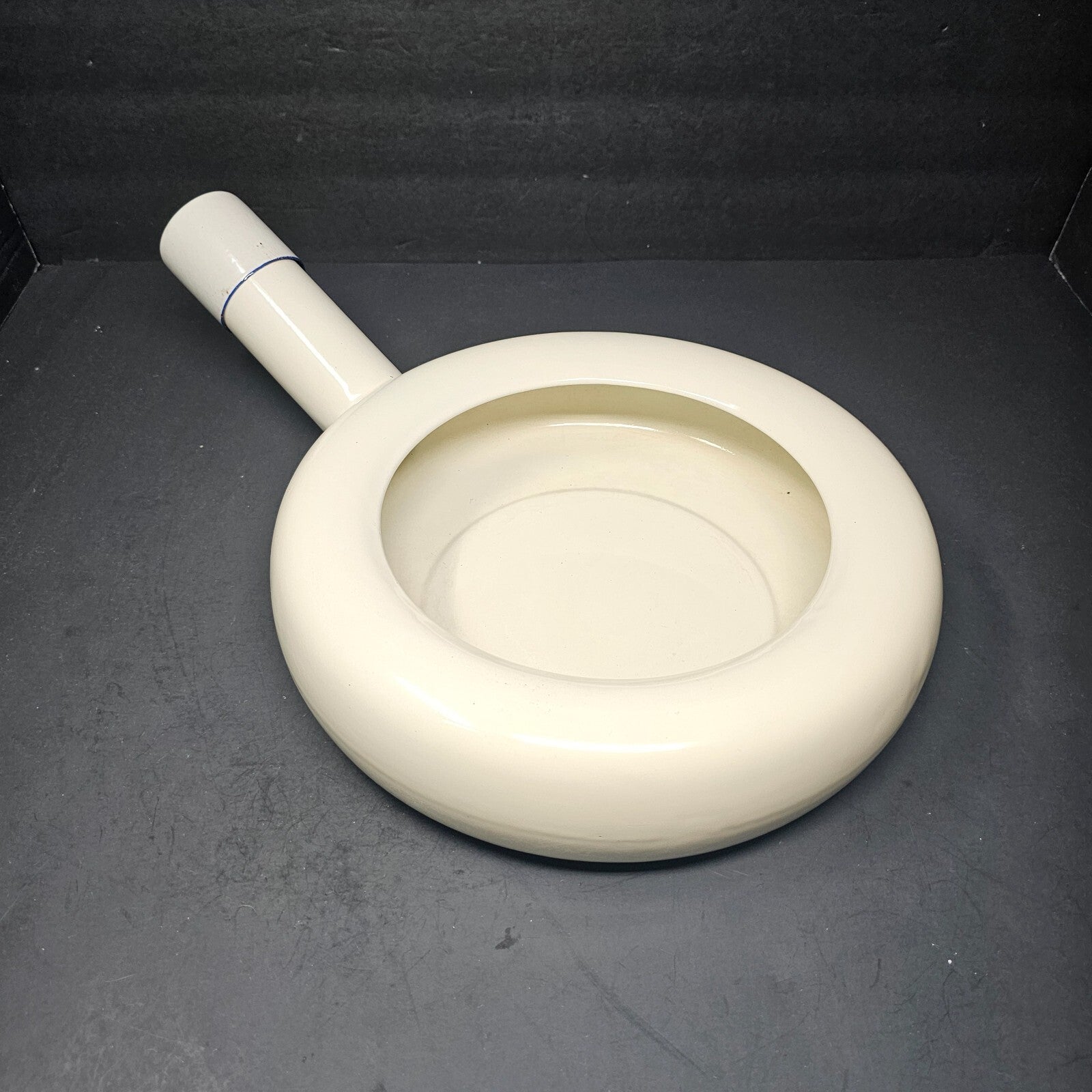 Vintage Swedish Army Hospital Enamelware Bed Pan With Steel Cap By Kockums
