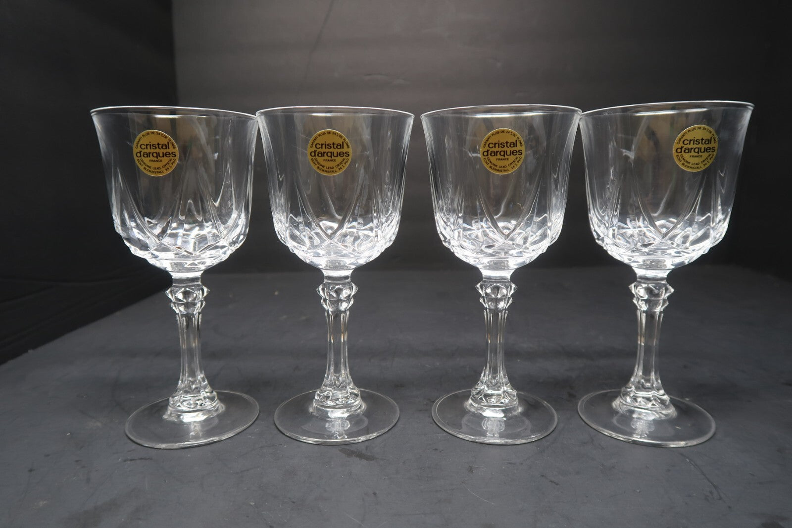 Set of 4 Cristal D'Arques Crystal Wine Goblets Glasses 3" x 3" x H 6" (each)