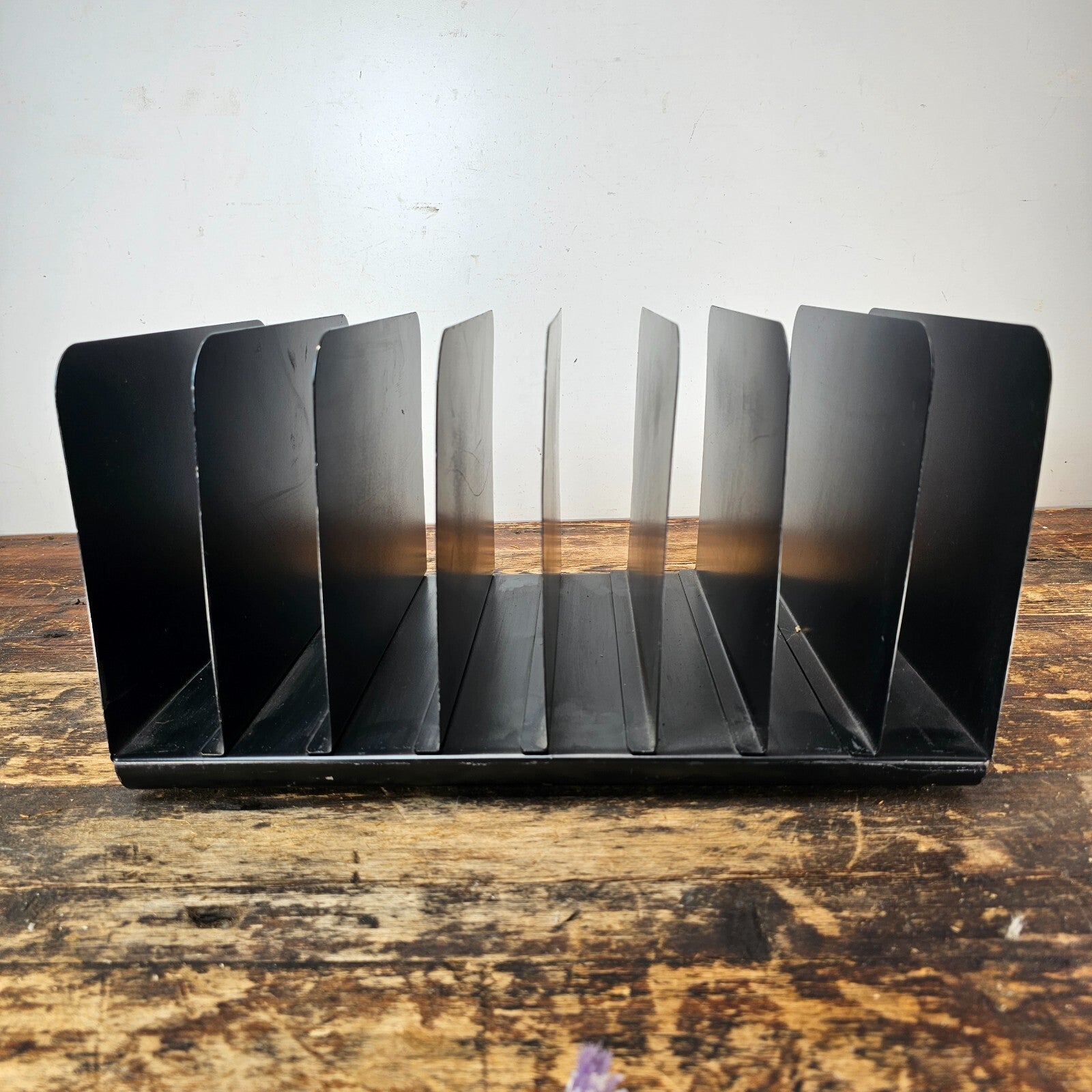 Vintage 8 Compartment Black Steel Desktop File Organizer