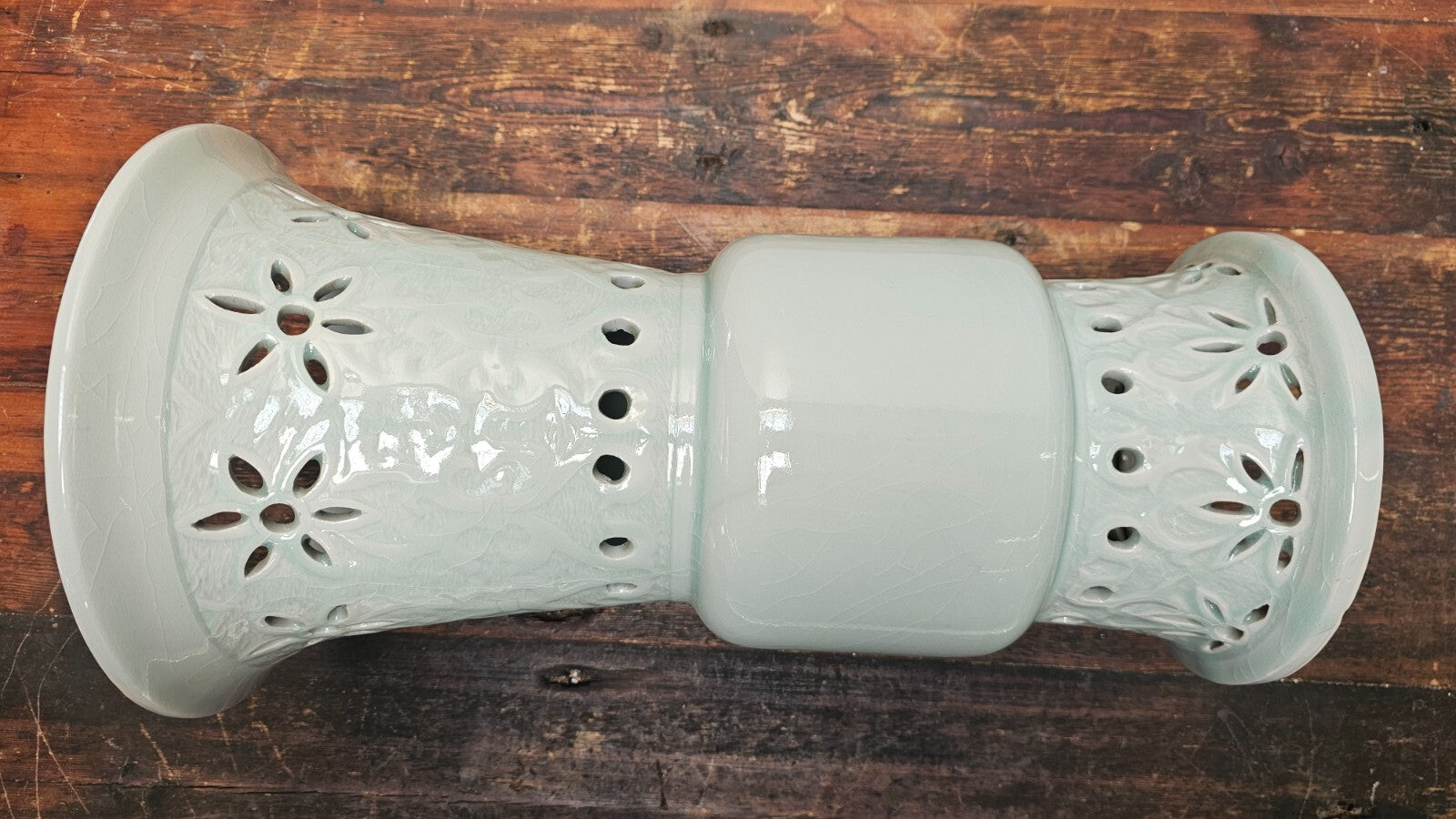 Chinese Gu Beaker Style Celadon Vase Footed Flower Vase 19.75" H