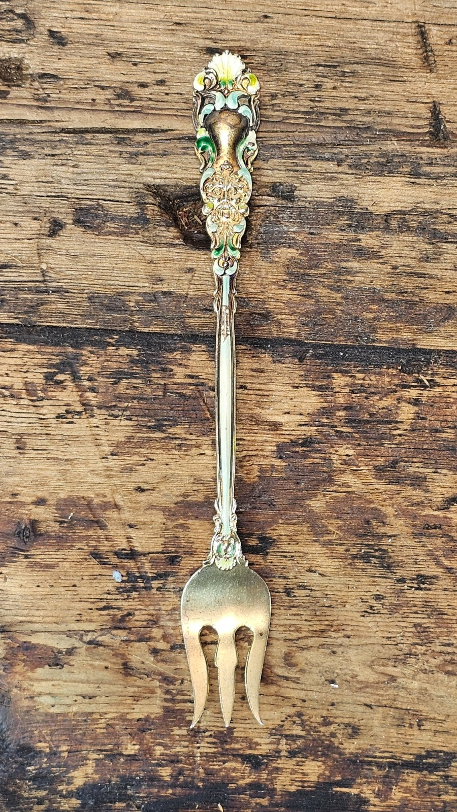 RARE Antique Dominick & Haff Renaissance Enameled Sterling Silver Food Pick 5.5"