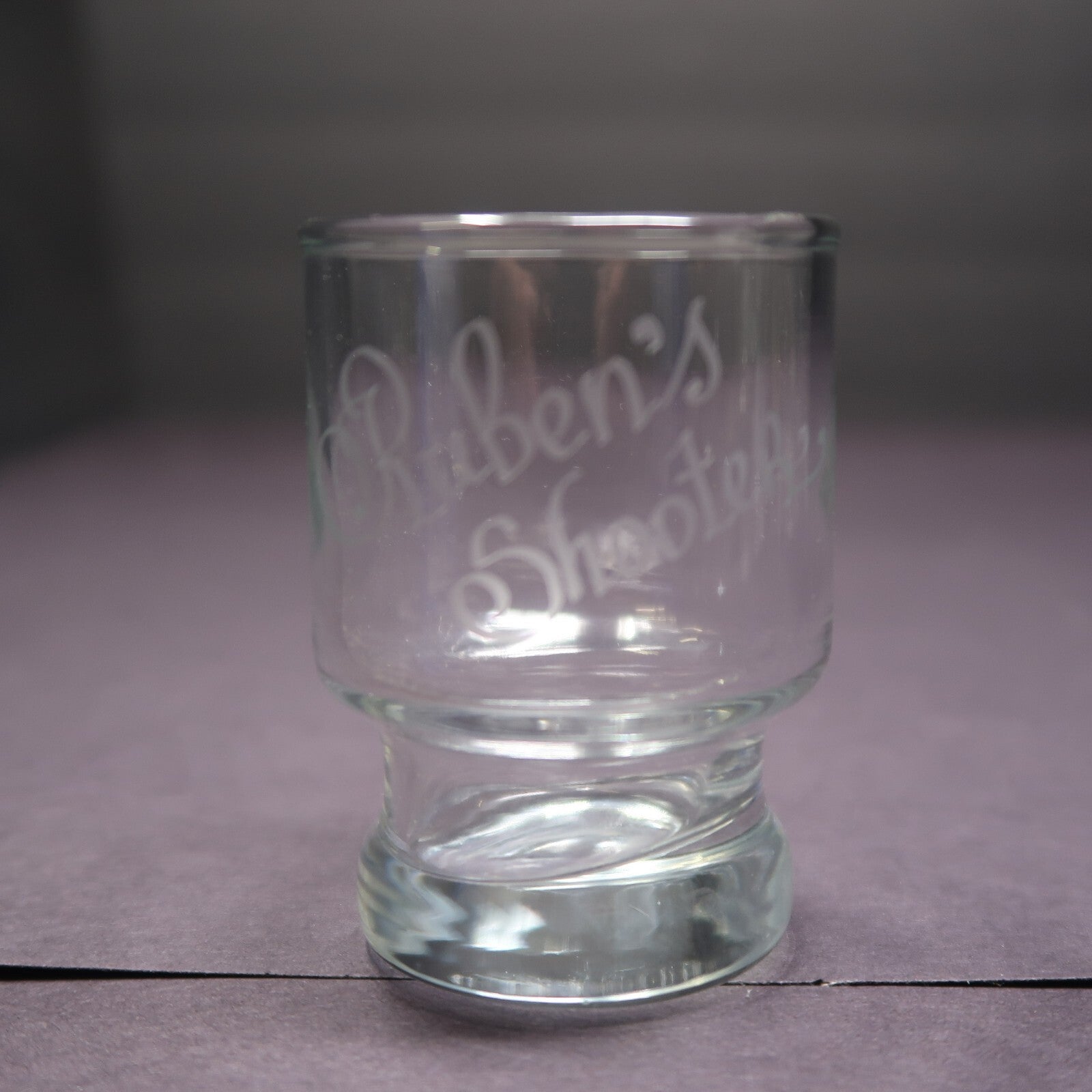 Retro Shot Glass Engraved " Ruben's Shooter "H 2.6"
