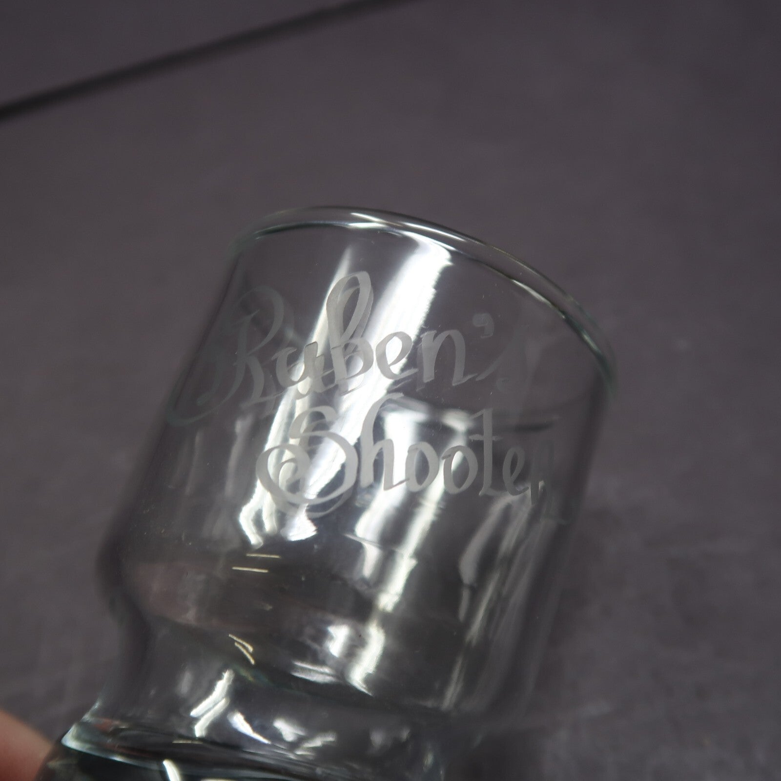 Retro Shot Glass Engraved " Ruben's Shooter "H 2.6"