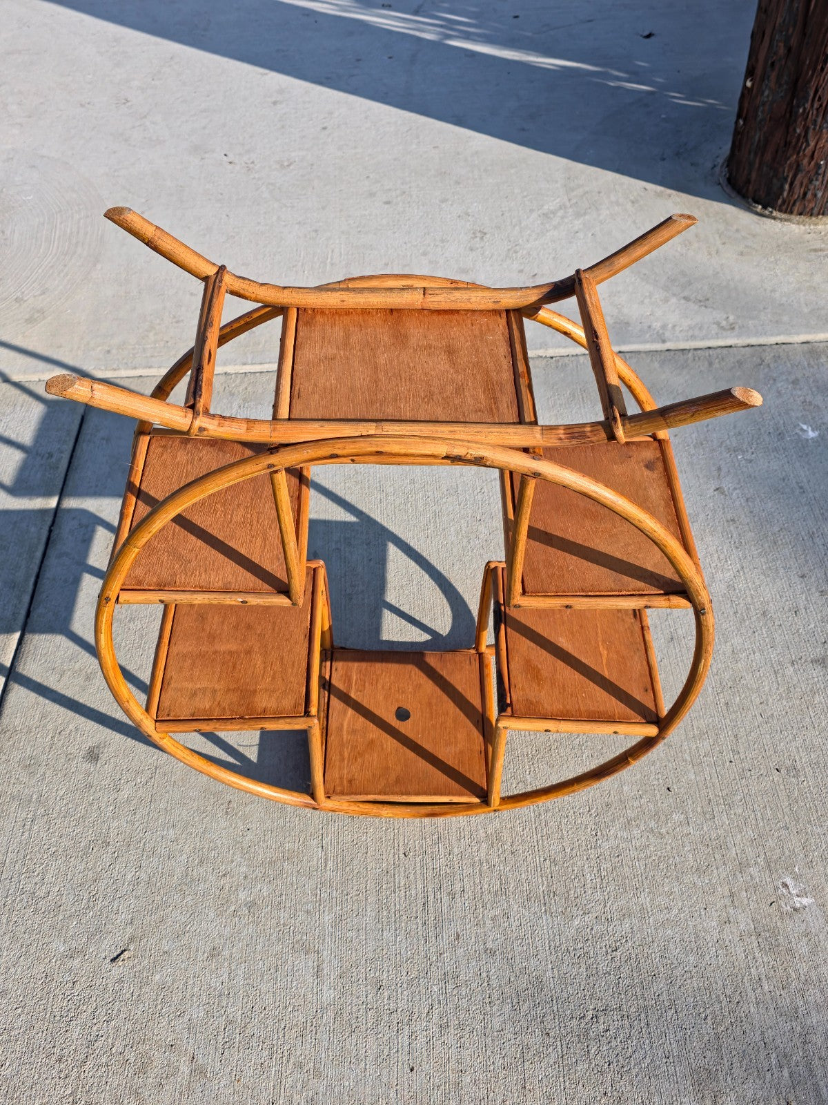 Rare 1930s-50s Boho Rattan Circle Shelf | 6-Tier Wicker Plant Stand Masterpiece
