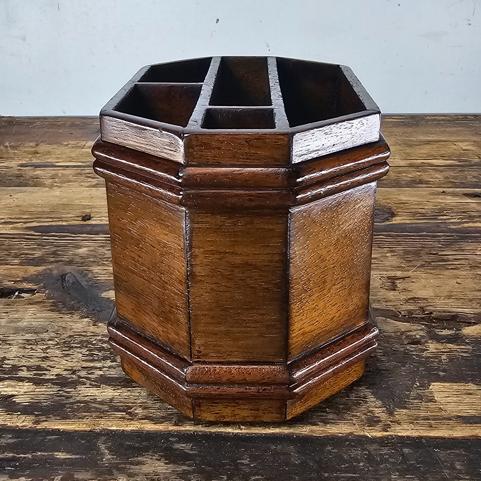 Vintage Mahogany Pen Holder (1980s)