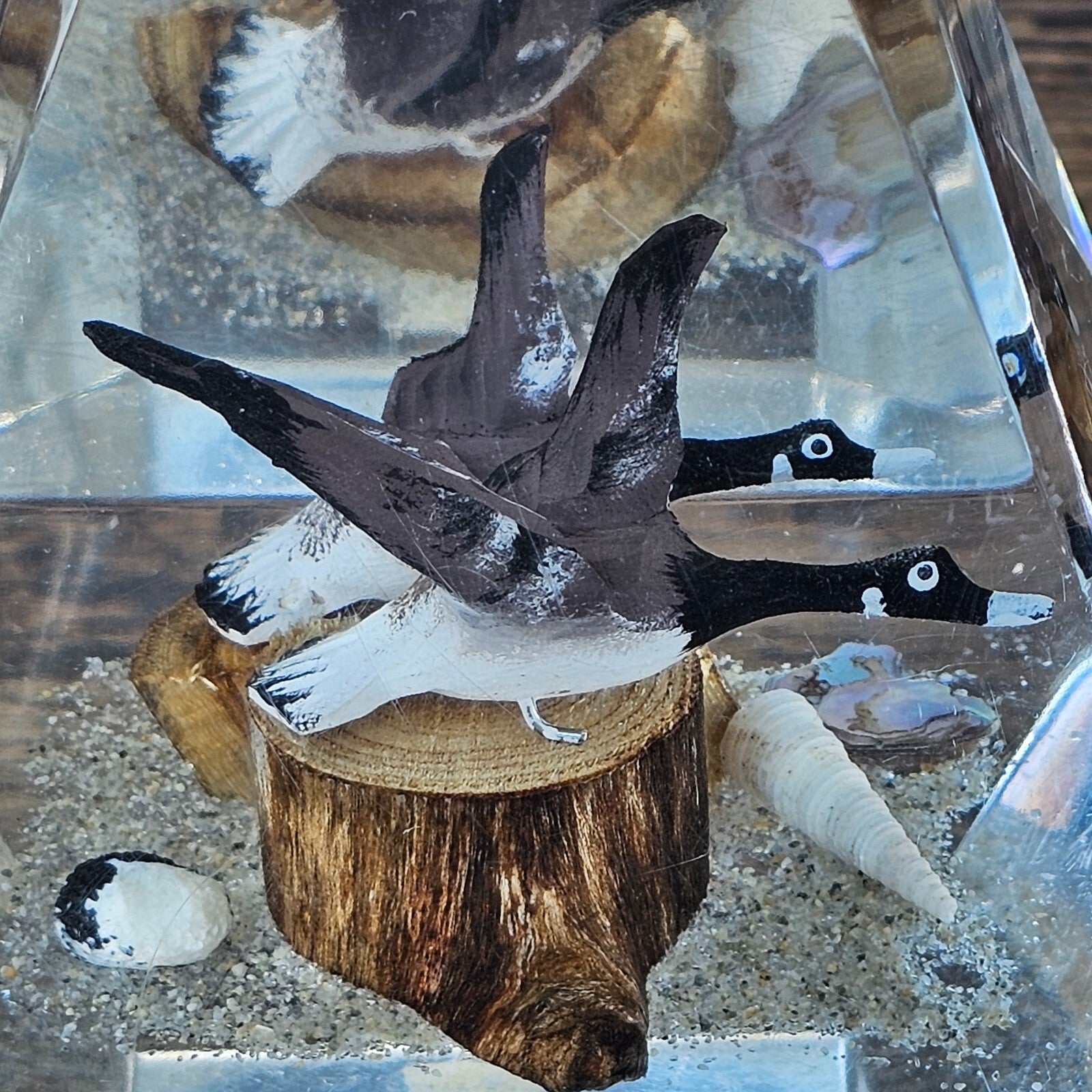 Vintage Lucite Canadian Geese Duck Paperweight