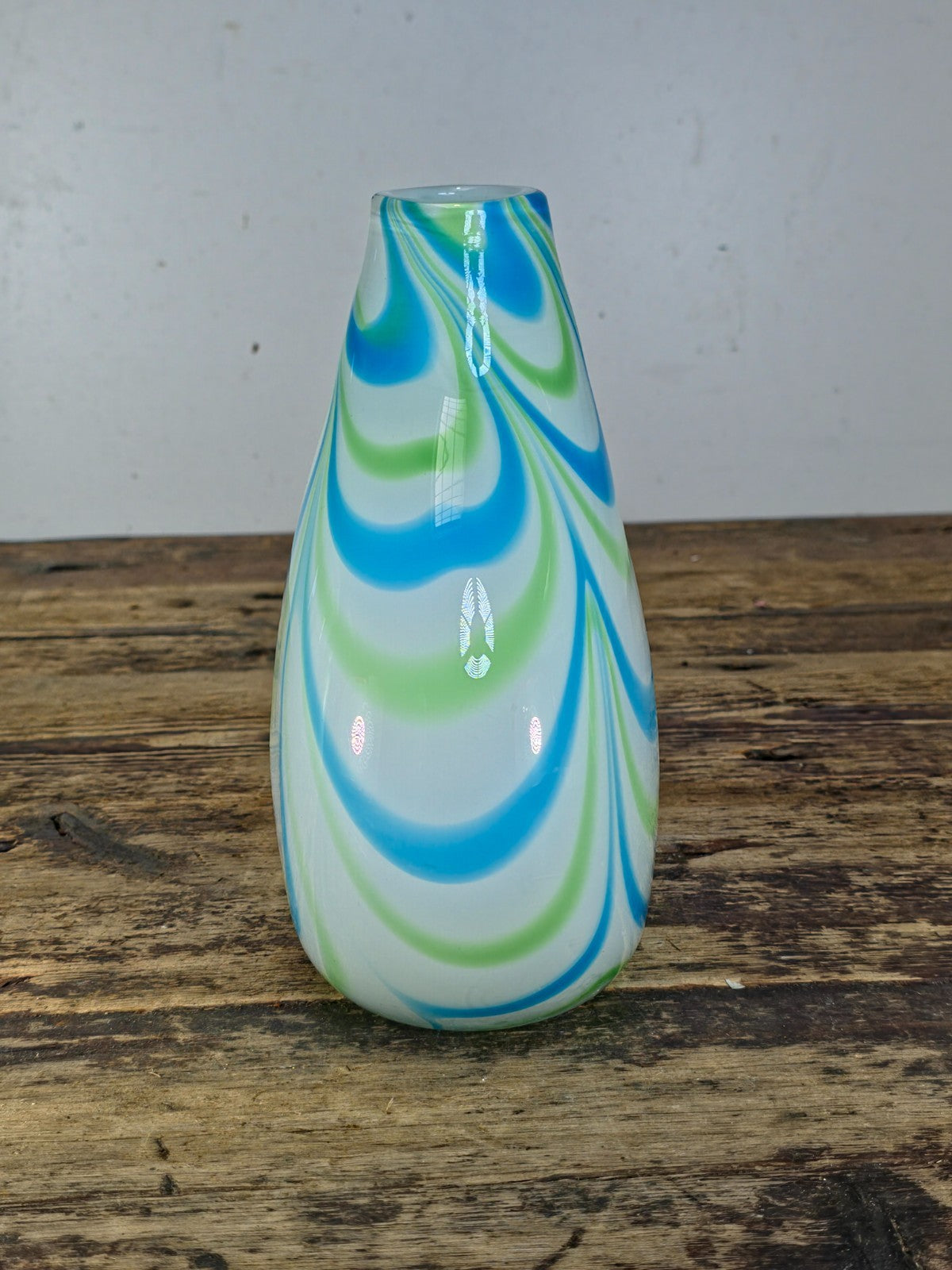 Margie’s Garden Hand Blown Glass Vase with Blue & Green Swirl Pattern