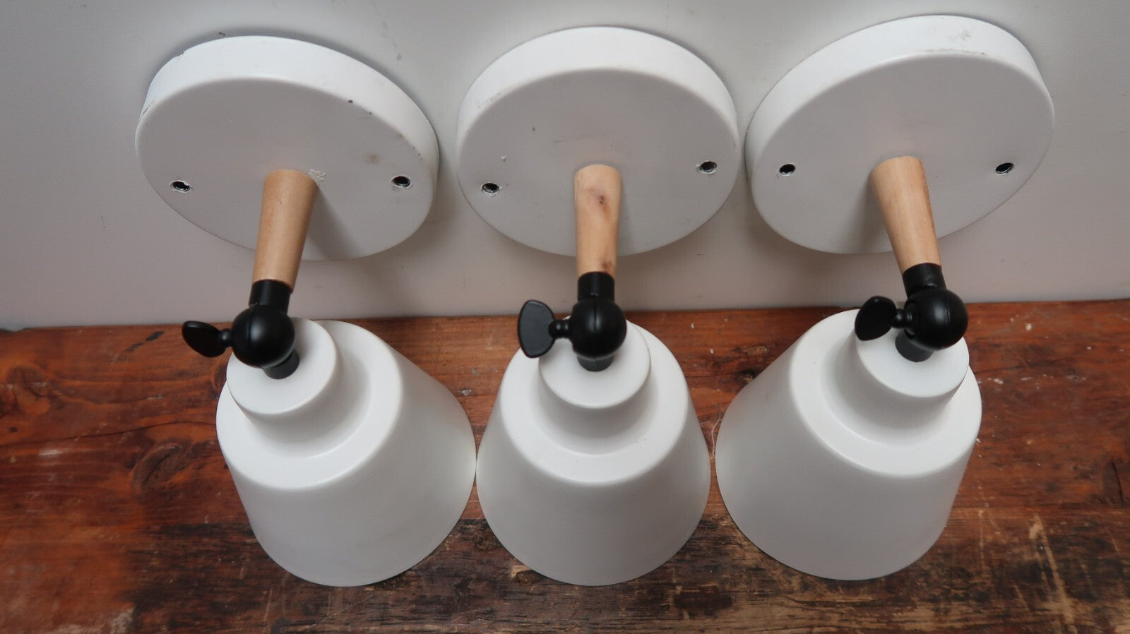 Set of 3 White Wall Sconces Wood Metal Light Angle Adjustment