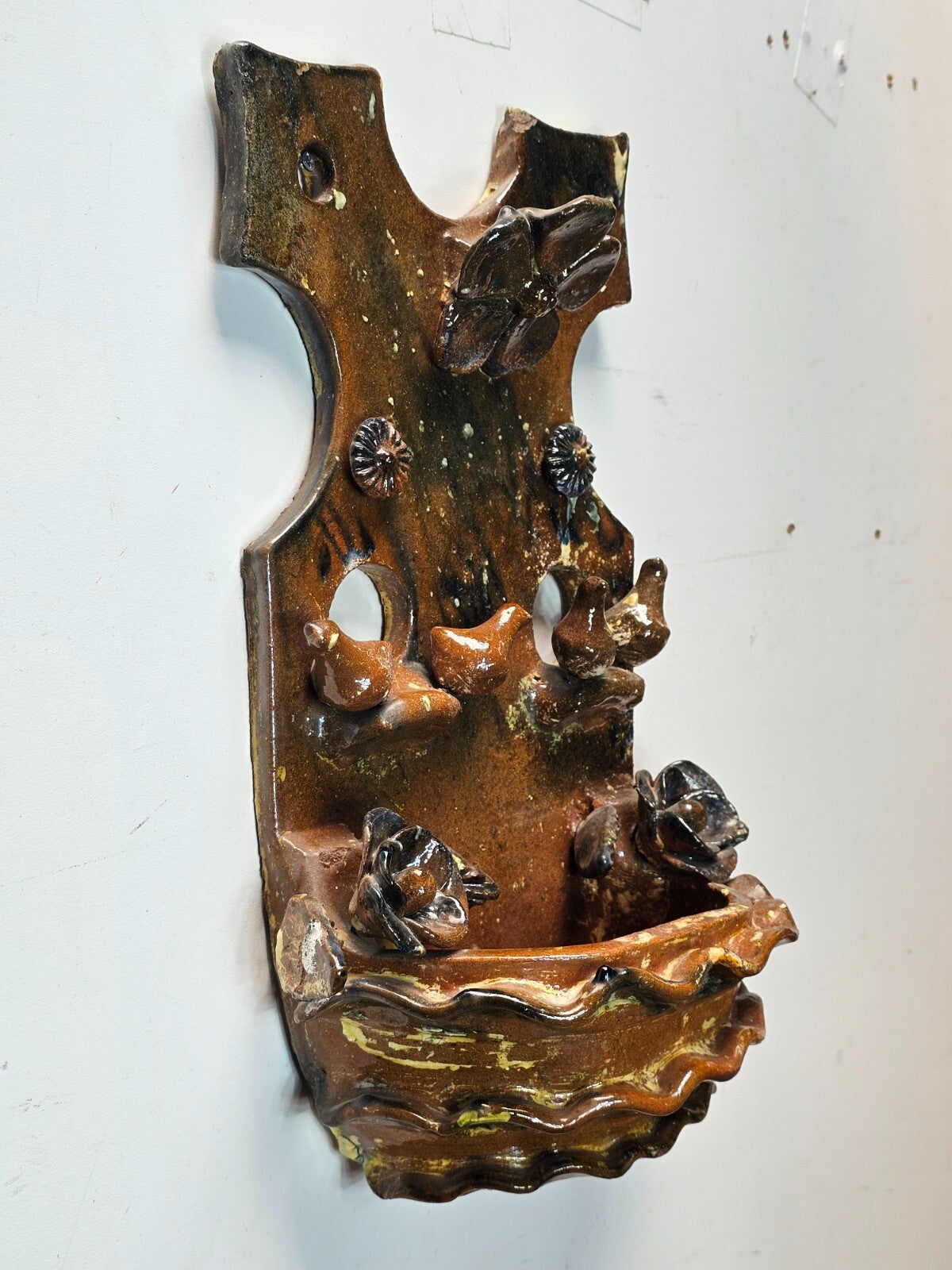 Vintage Mexican Tree of Life Pottery Metepec Wall Planter 16"H x 10"W x 5"D
