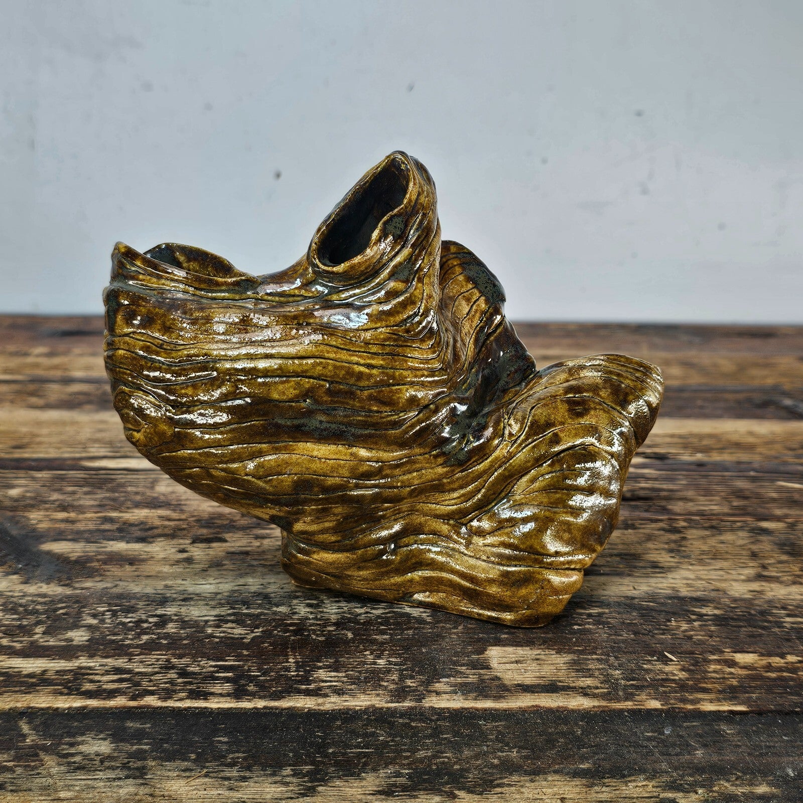 1970s Studio Art Organic Multi-Opening Flower Vase 7"L x 3"D x 5.75"H