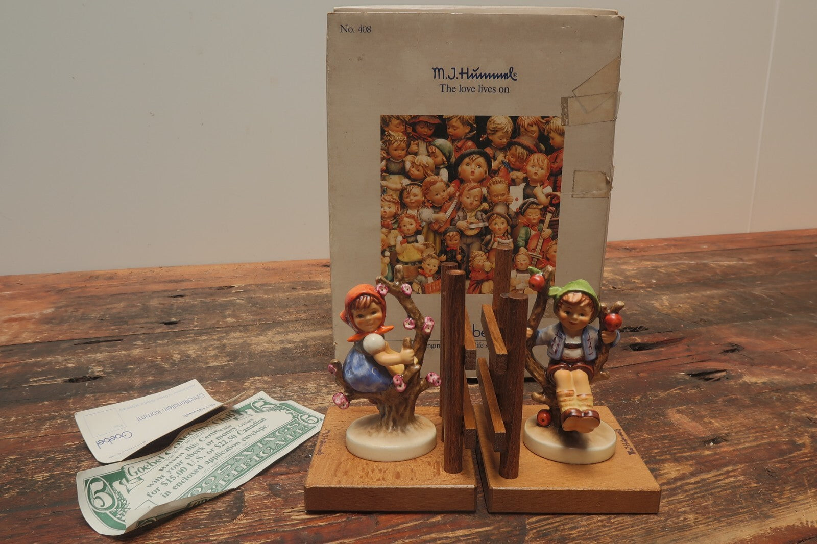Vintage Hummel "Apple Tree Girl + Boy" HUM 252/A+B Porcelain Bookends Germany