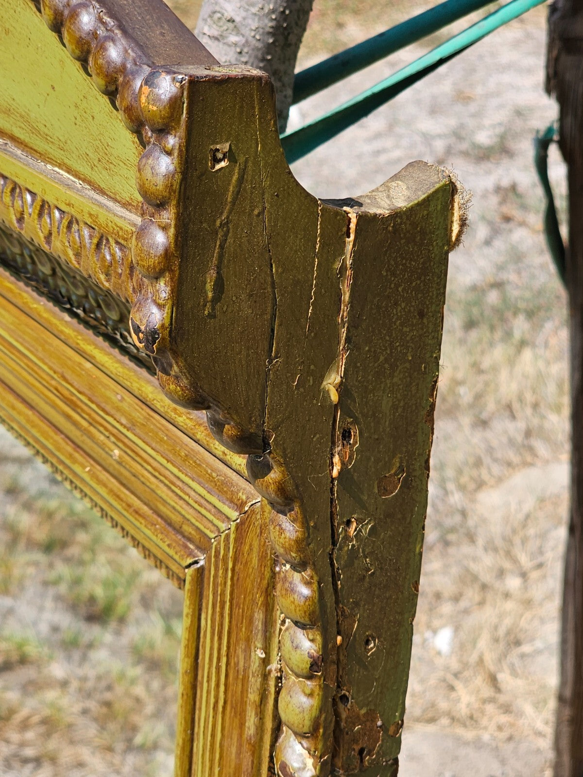 Antique Green Carved Wood Wall Mirror 54" Tall x 27.25" Wide x 4" D