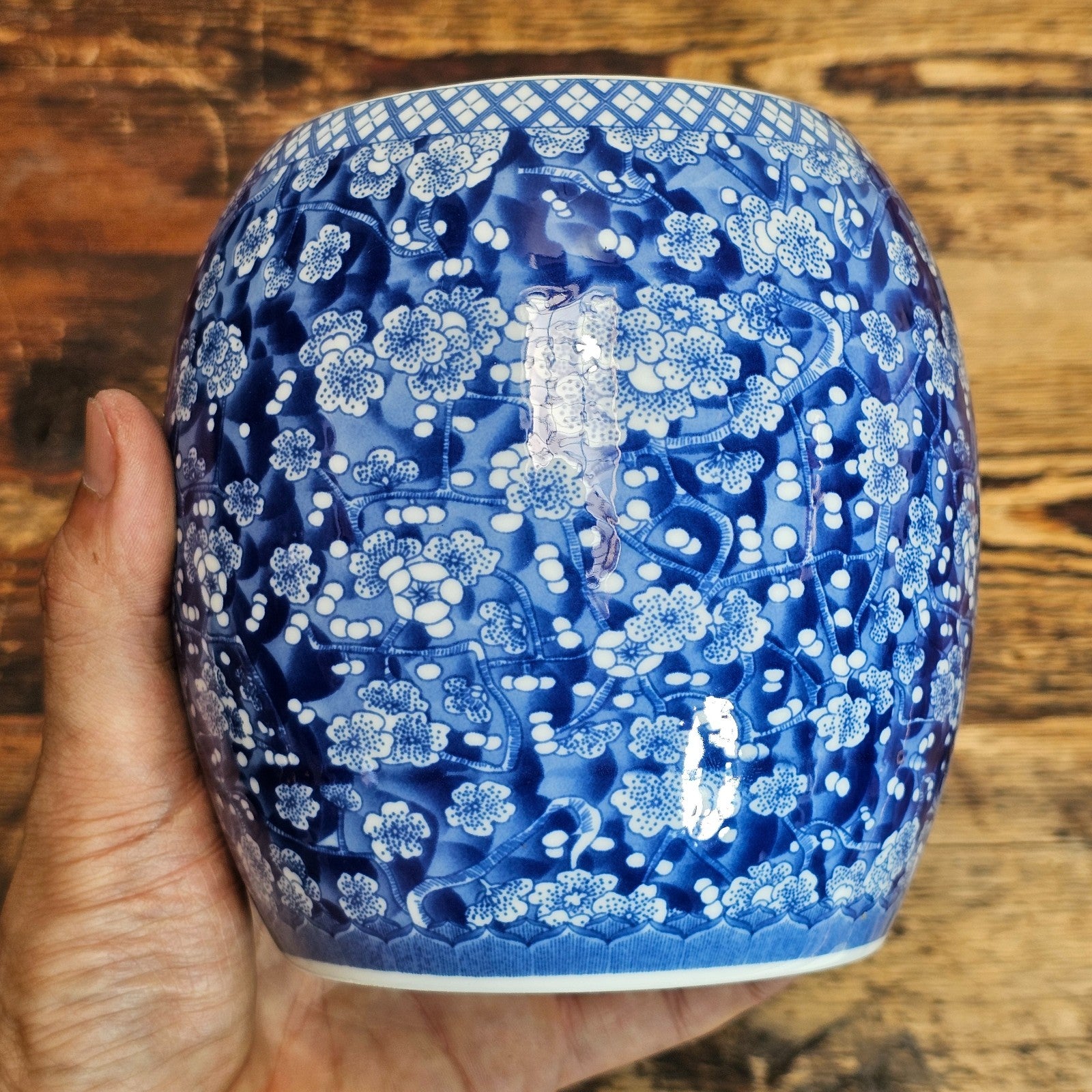 Blue & White Porcelain Lidded Jar | Tea Caddy | Chinoiserie 6.25"H x 5"Dia.
