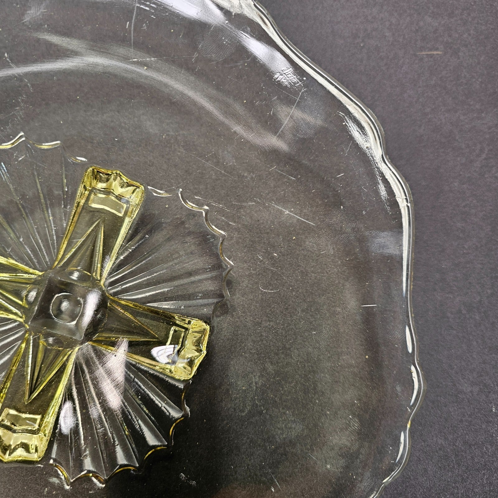 Vintage Lancaster Glass "Cable" Pattern Footed Bowl in Yellow