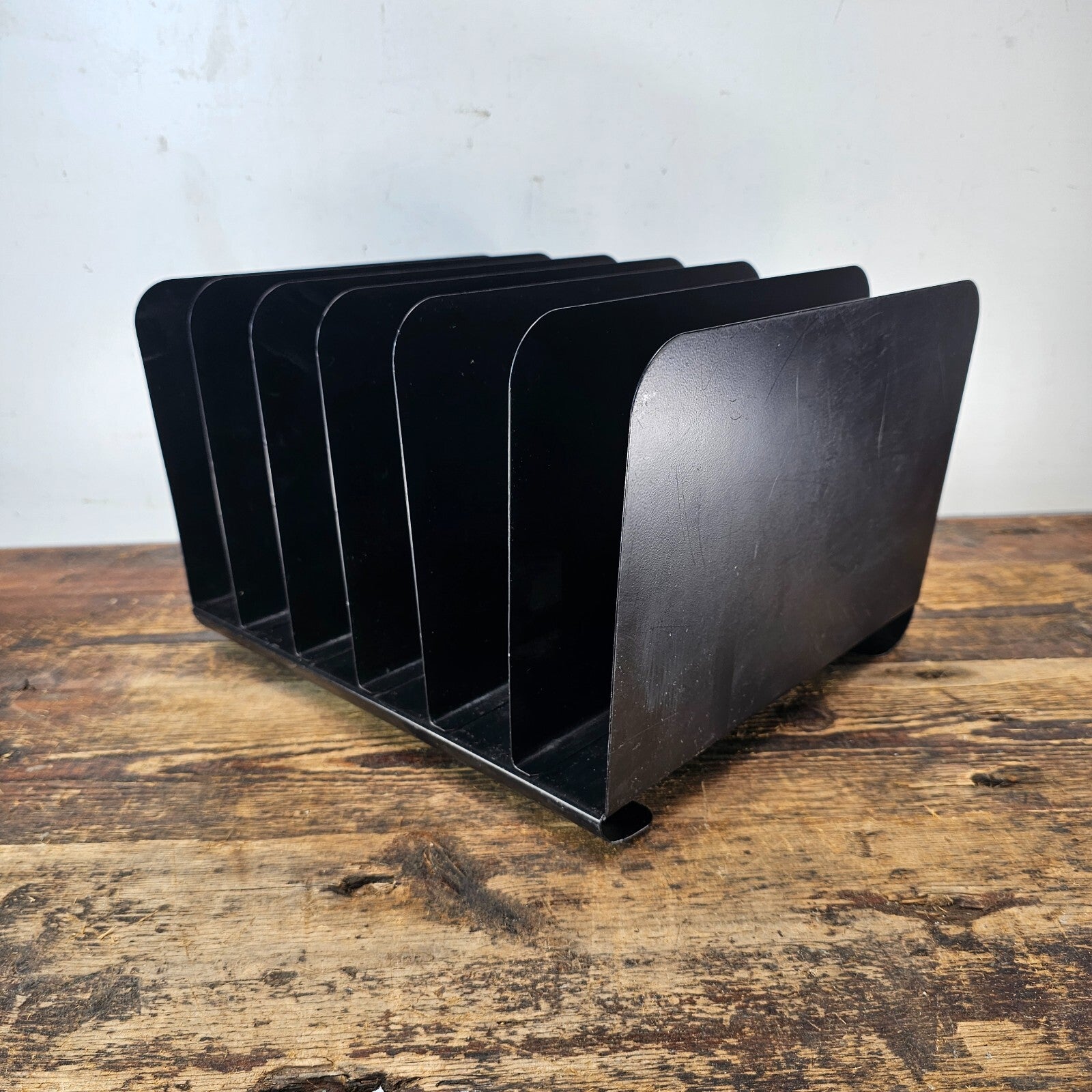 Vintage 6 Compartment Black Steel Desktop File Organizer