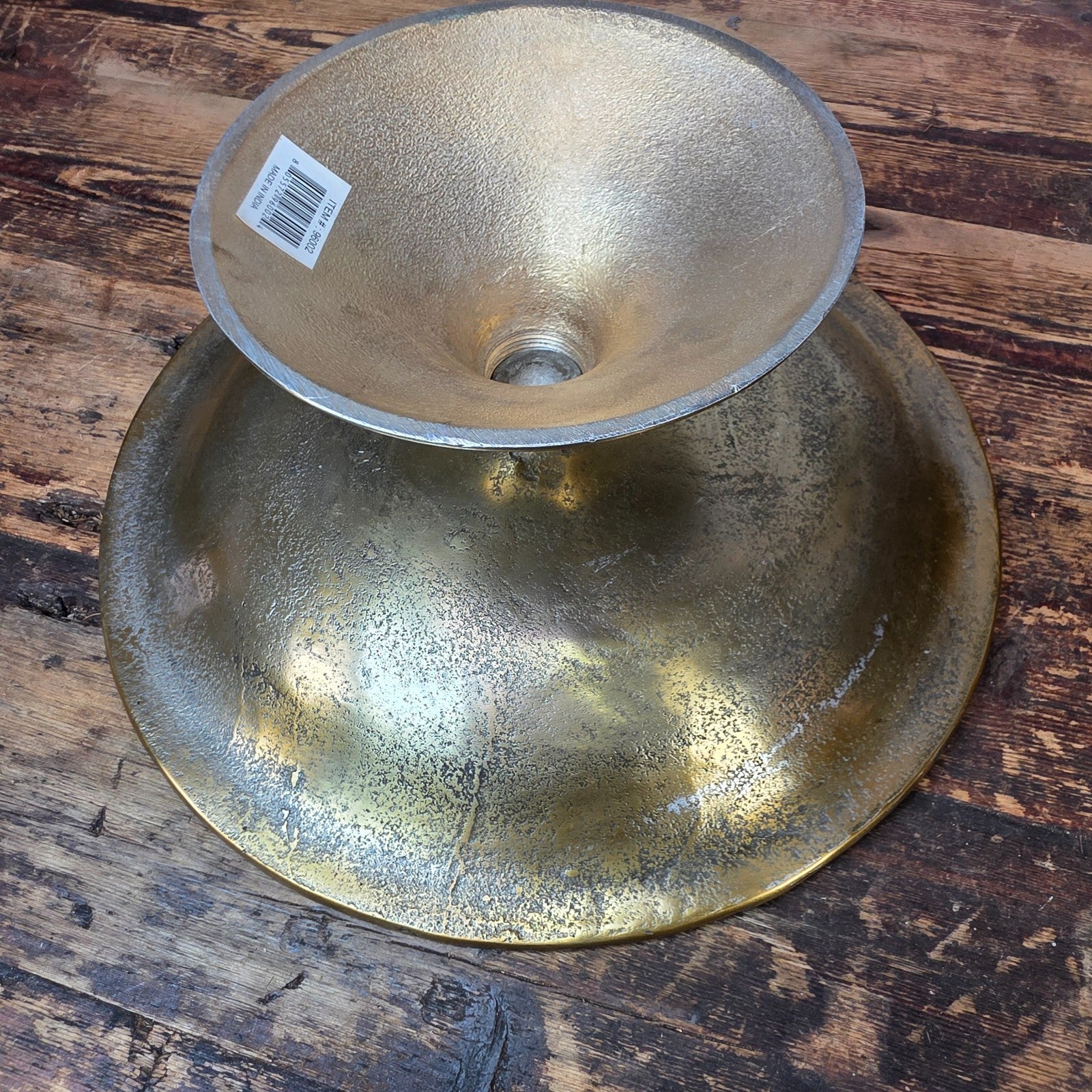 Set of 3 Gold Pedestal Display Dishes — Cast Aluminum, Textured Finish