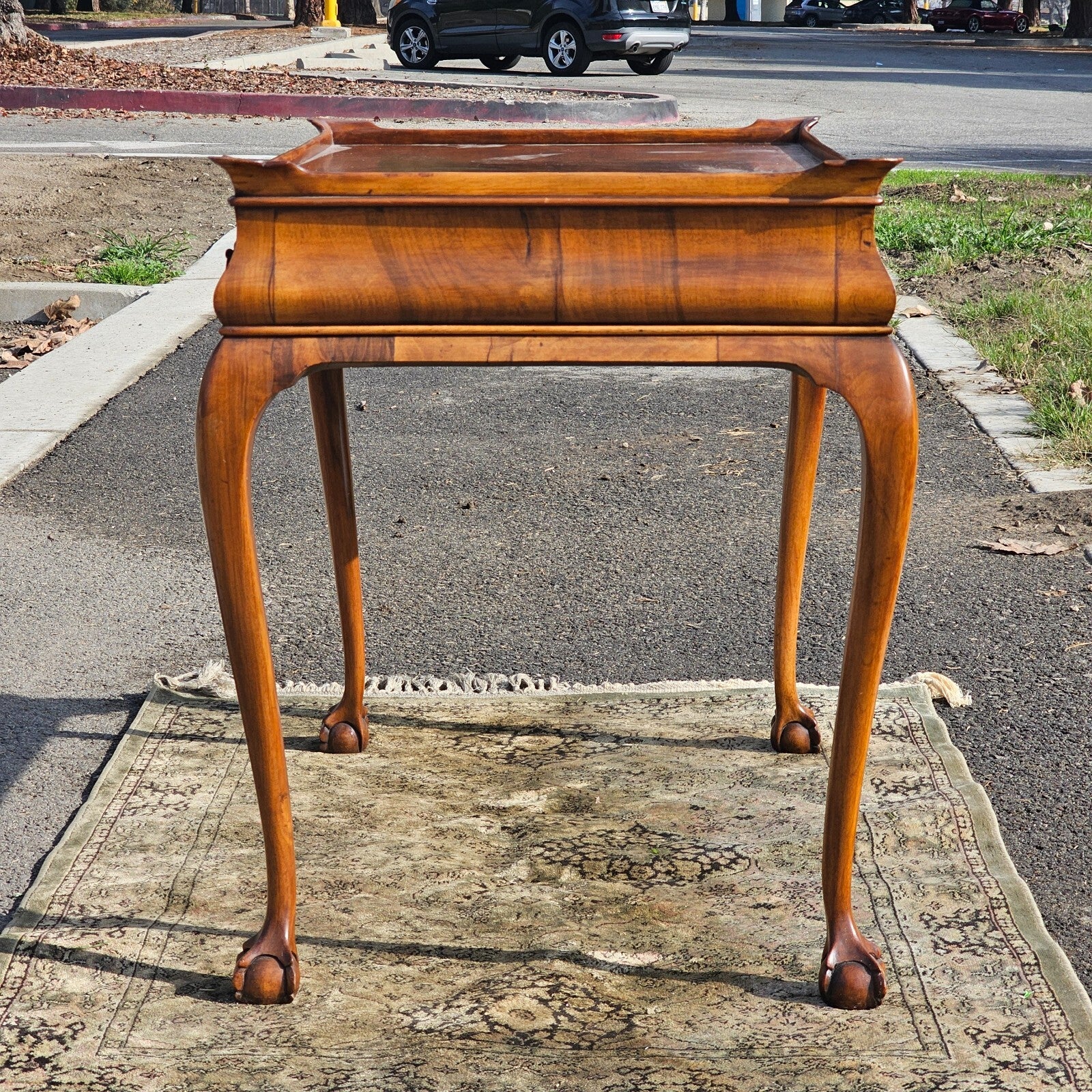 Antique Queen Anne style Tea Table With Burled Walnut On The Top