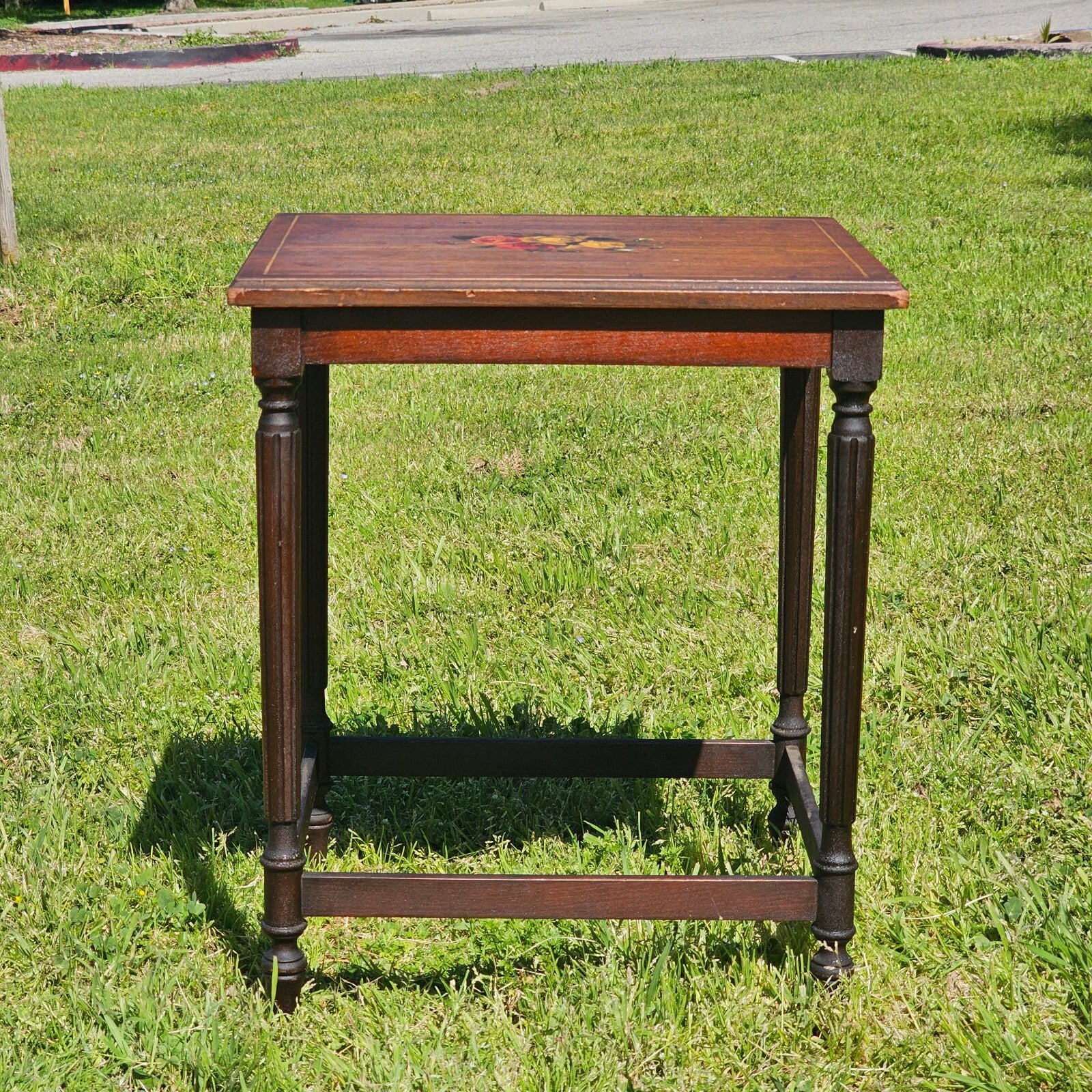 Vintage Victorian Style Rose Hand-Painted Accent Table 16.25" x 13.75" x 20.5"