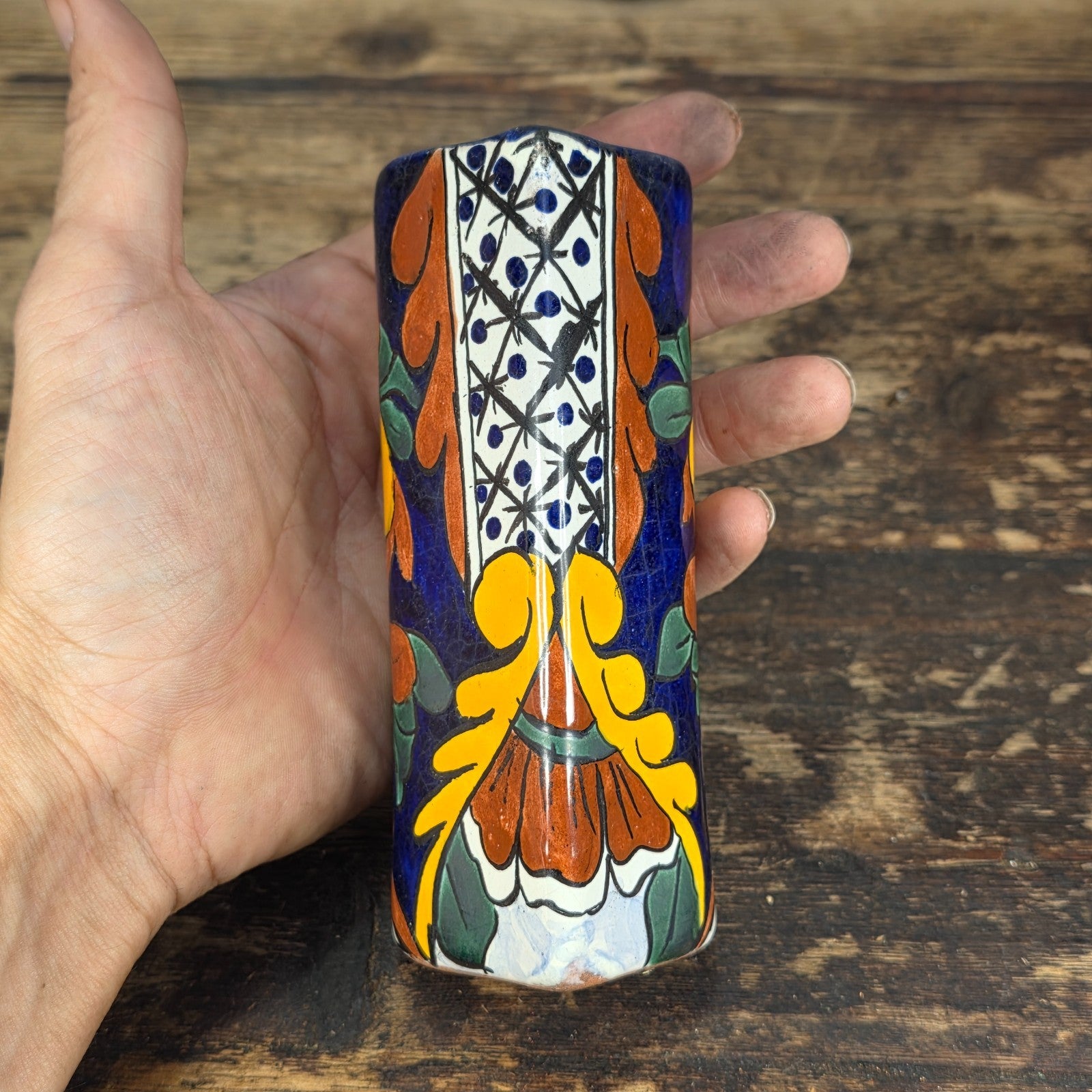 Vintage Talavera Mexico Heart Vase – Hand Painted Folk Art Ceramic 5.5"H