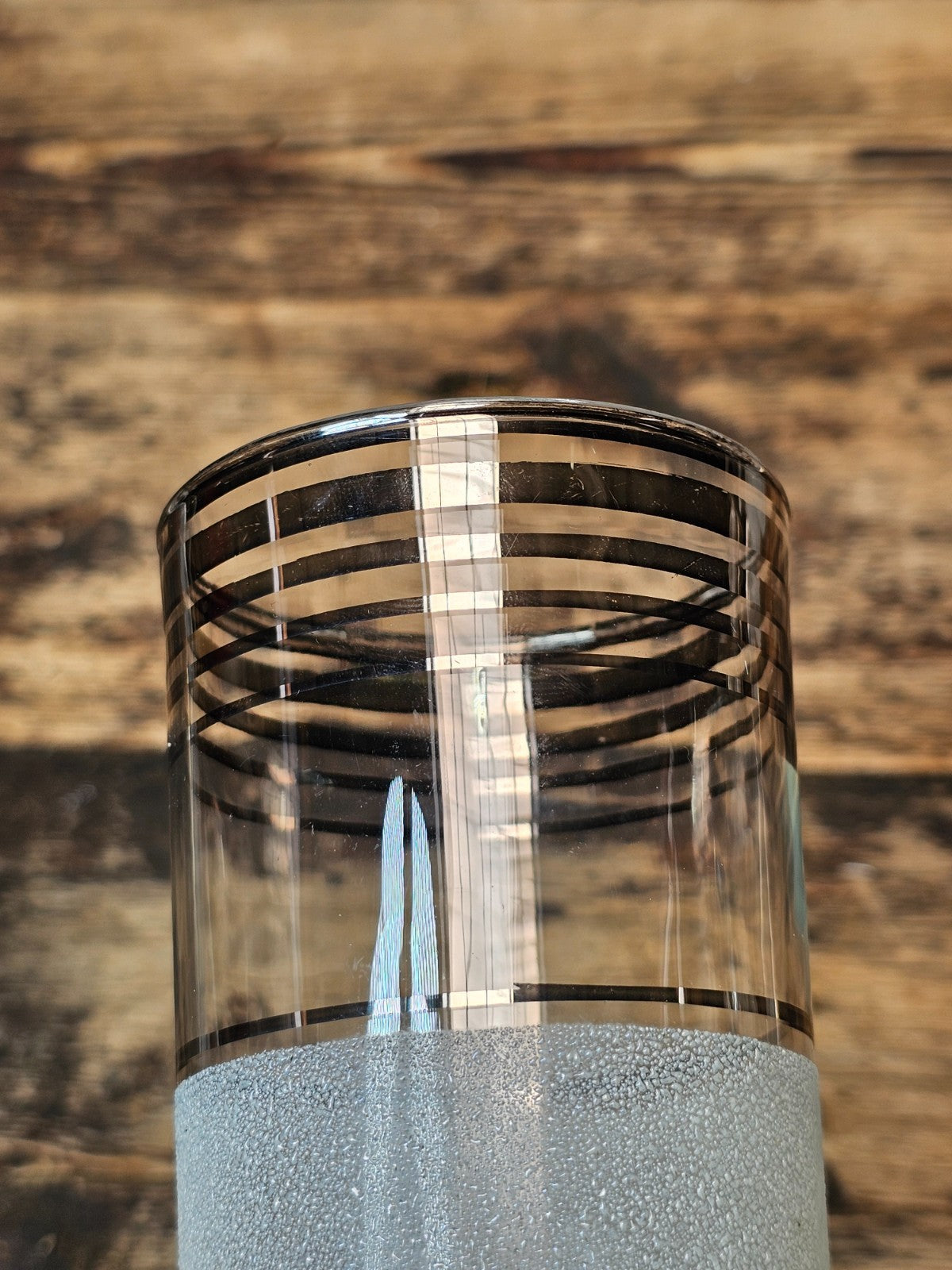 Set of 5 Vintage Mid-Century Modern Frosted & Silver Band Tumbler Glasses