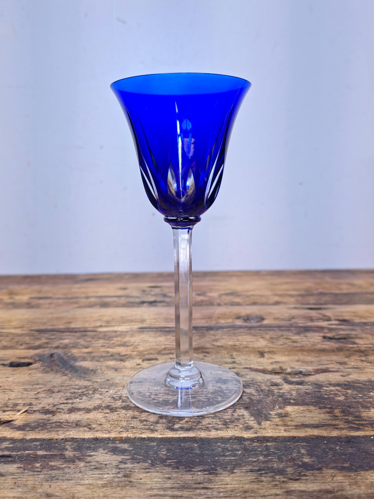 Saint Louis France Crystal Wine Glass Cerdagne Pattern Cobalt Blue 7 3/4”