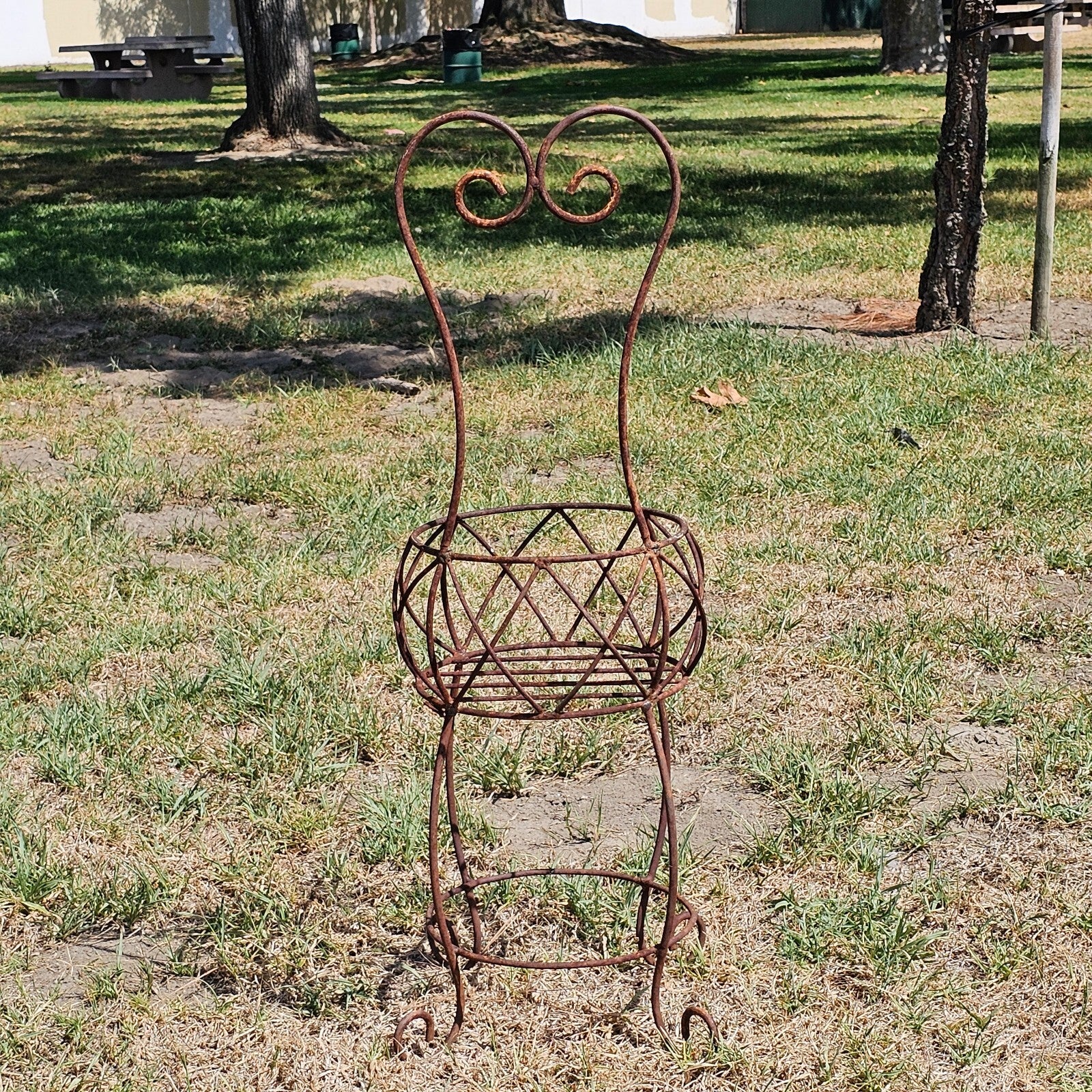 Rustic Metal Wire Chair Shaped Flower Pot Holder 35.5"H