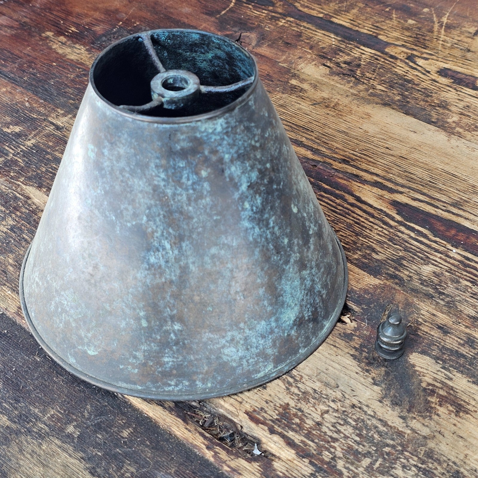 Small Pottery Table Lamp With Metal Shade 8.5"H (Has Damage)