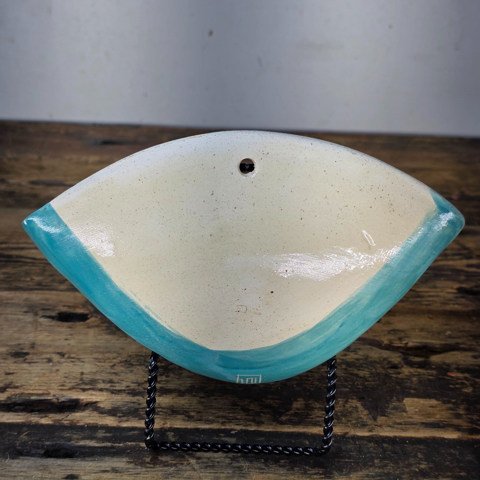 Studio Pottery Wall Pocket | “Eye” Sgraffito in Turquoise | Signed