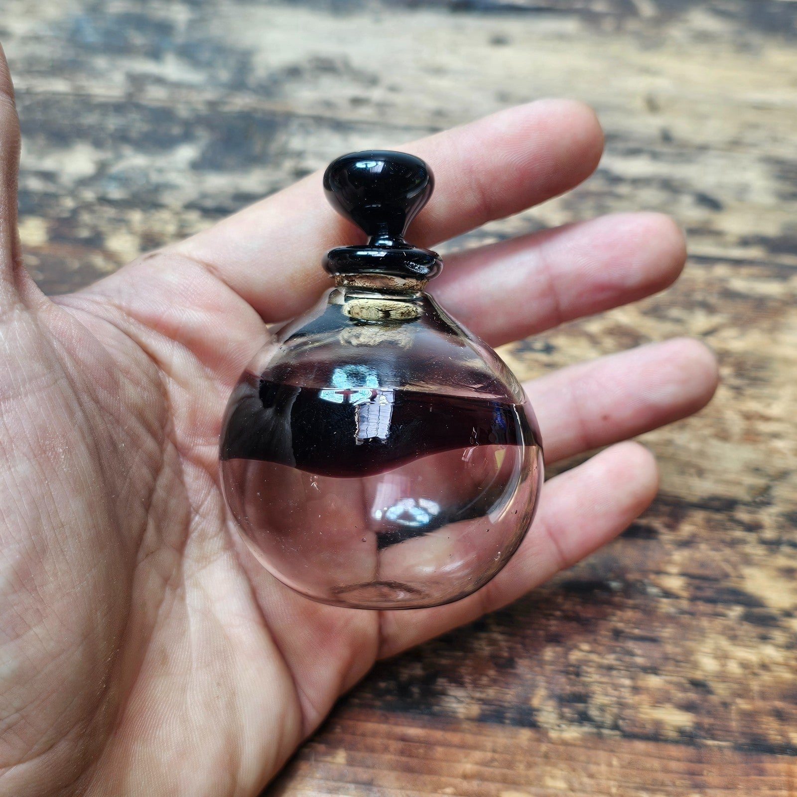 Vintage Hand-Blown Glass Bottle with Stopper 2"Dia. x 3"H