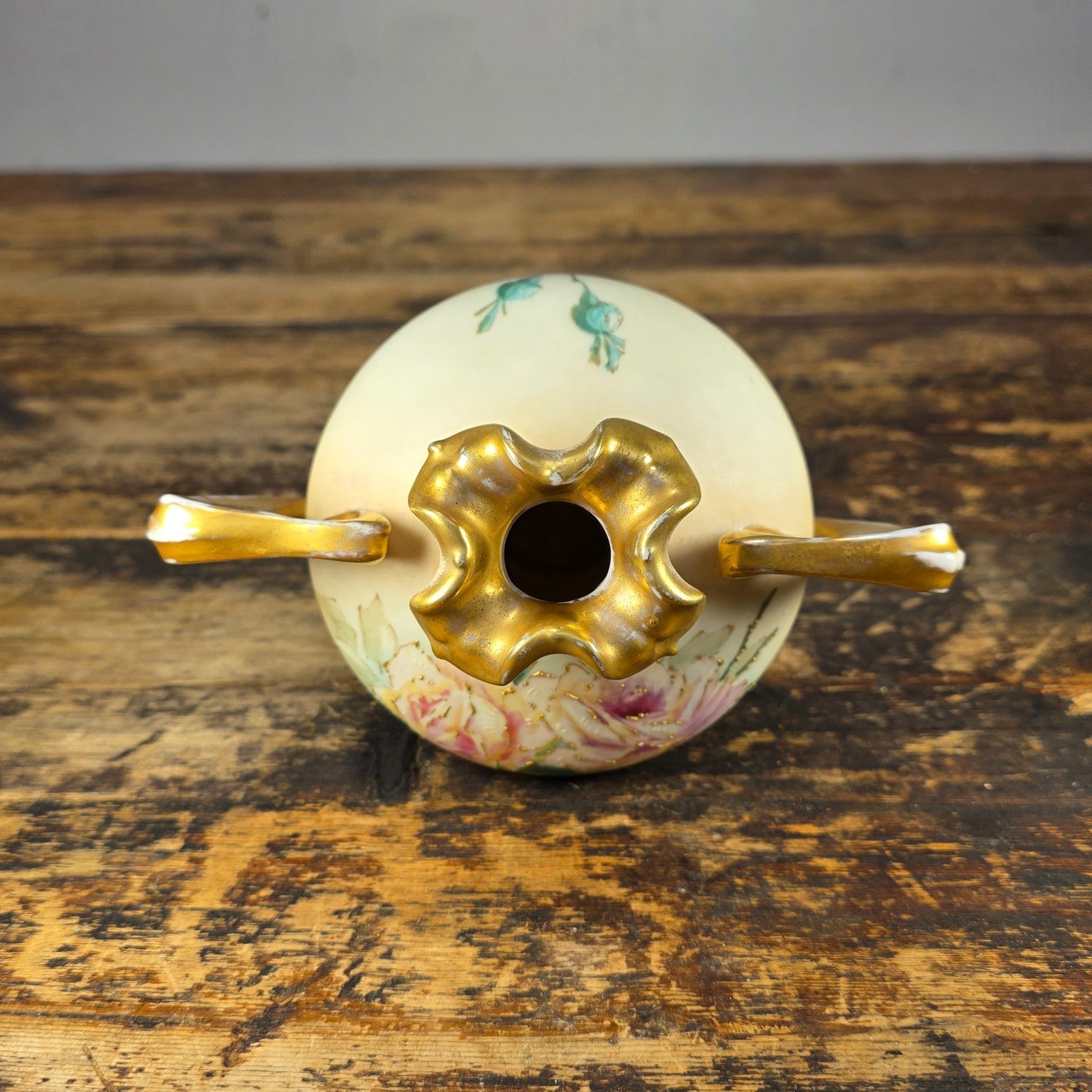 Antique RStK Bohemia Amphora Style Vase Hand Painted Roses Gold Austria c.1900