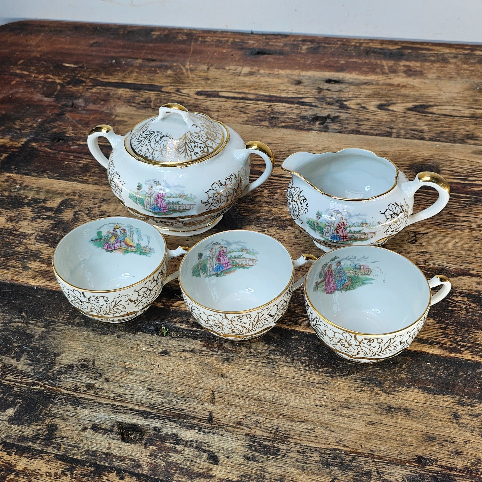 Vintage Haviland Limoges "Noble Ladies" Gold Gilt Tea Set - 5 Pcs