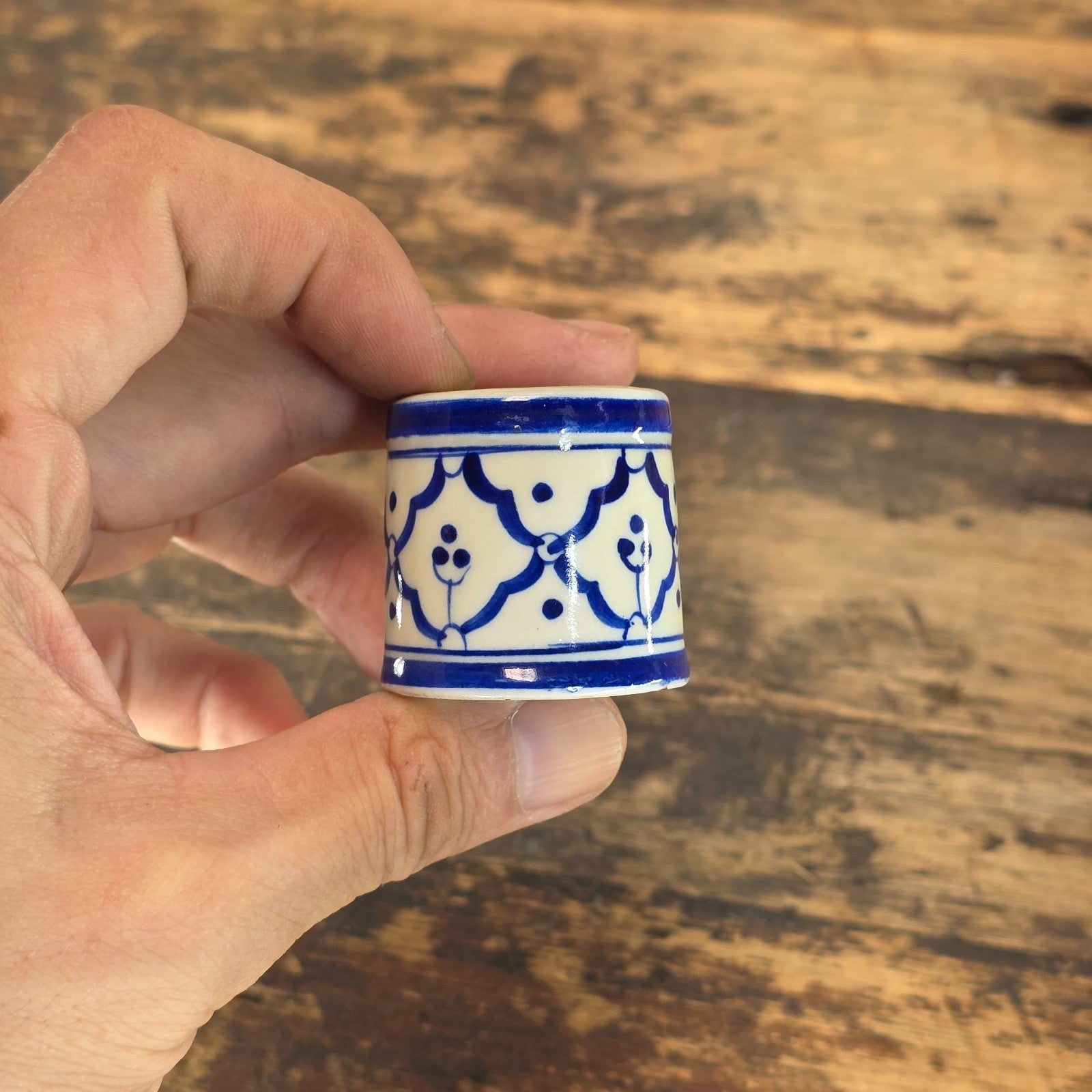 Miniature Blue & White Ceramic Thai-Style Ginger Jar & Toothpick Holder Set