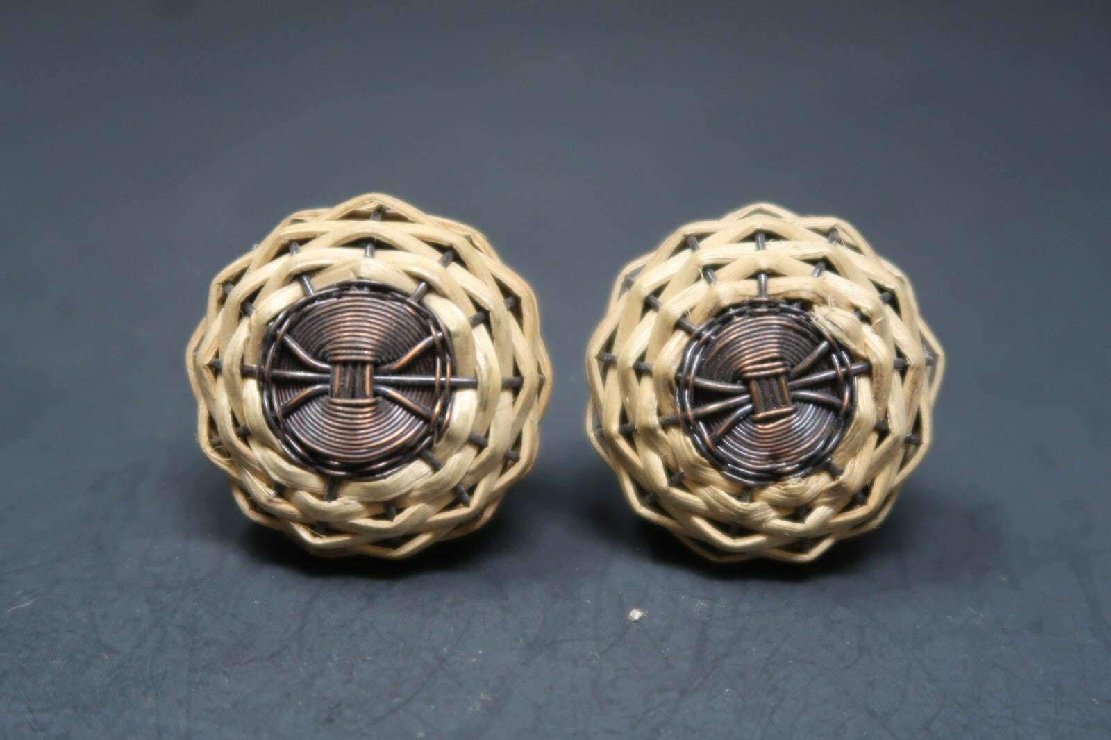 Set of 2 Vintage Wicker Drawer Knobs Furniture Hardware (A)