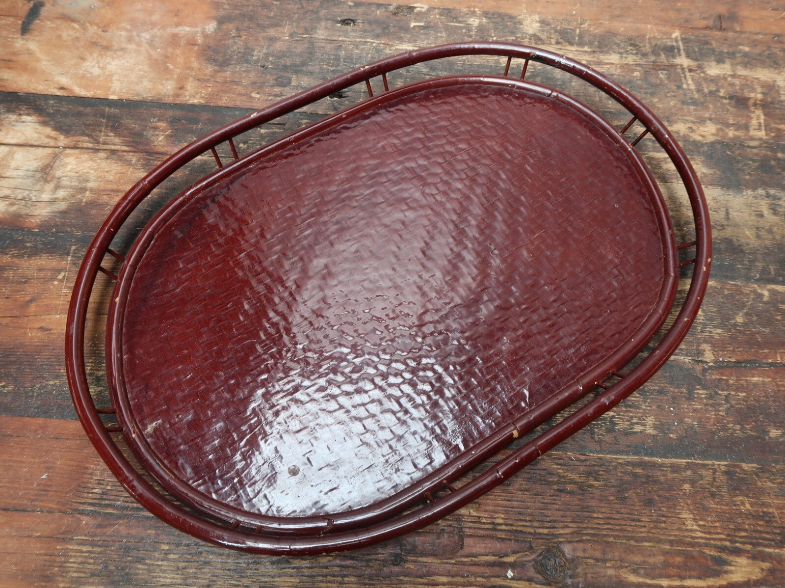 Vintage Lacquered Rattan Bamboo Tray 19" x 13"