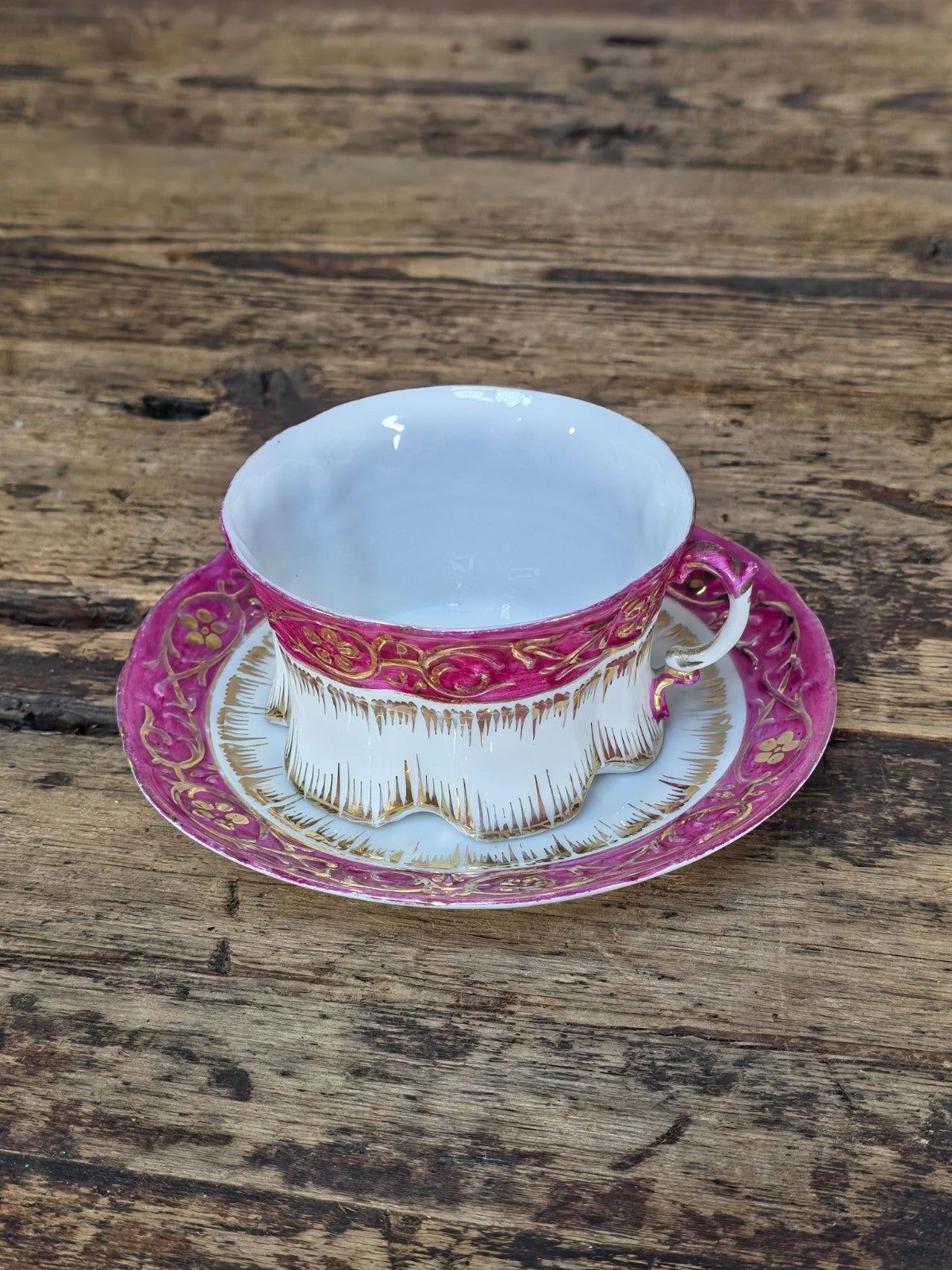 Vintage English Pink & Gilded Gold Porcelain Cup & Saucer – Beautiful Condition